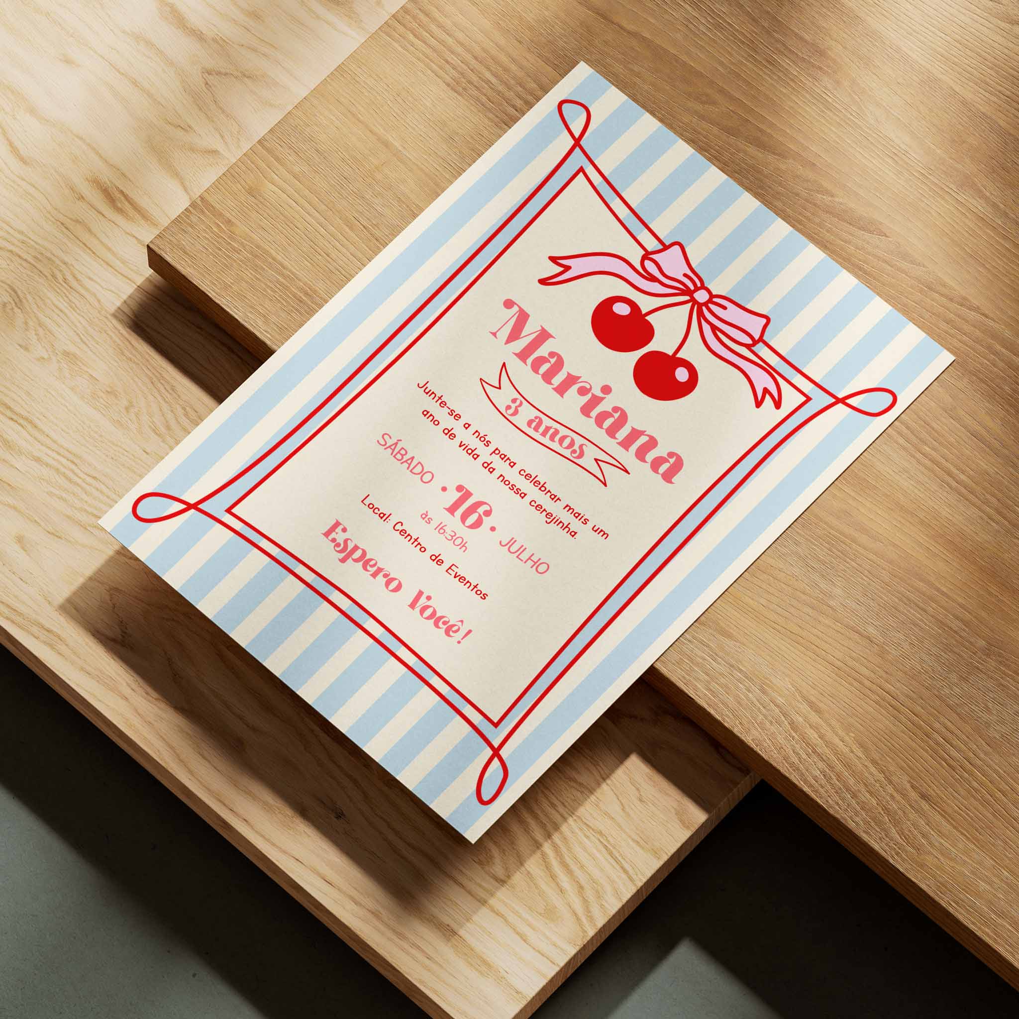 Invitación de cumpleaños de cereza digital