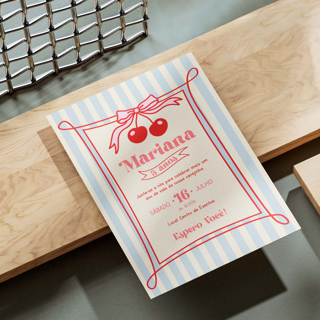 Invitación de cumpleaños de cereza digital