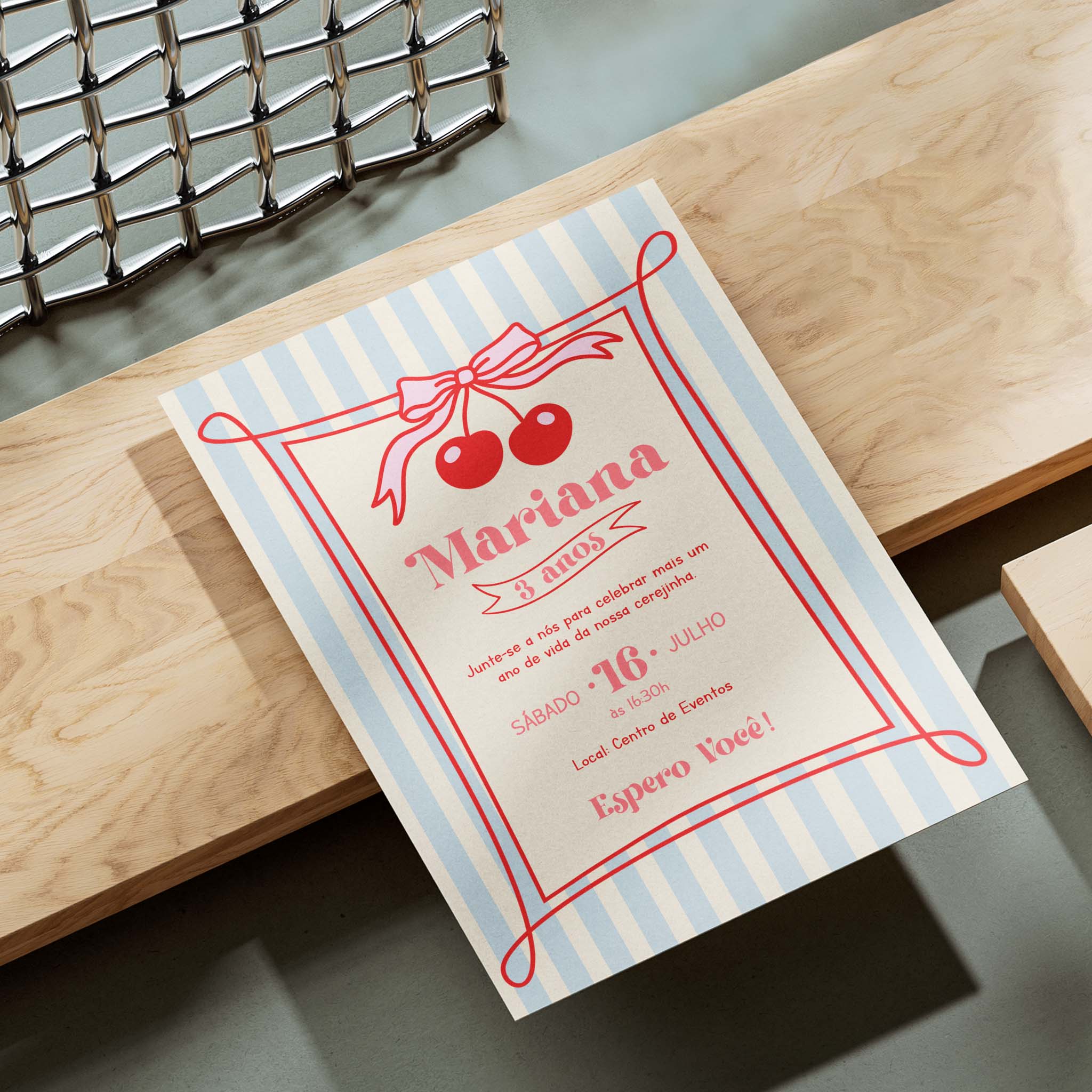 Invitación de cumpleaños de cereza digital