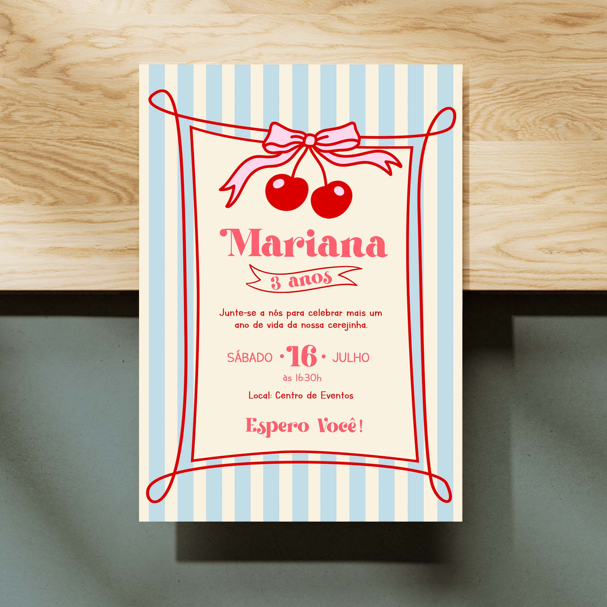 Invitación de cumpleaños de cereza digital
