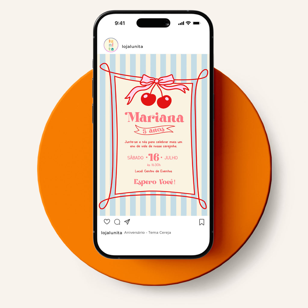 Invitación de cumpleaños de cereza digital