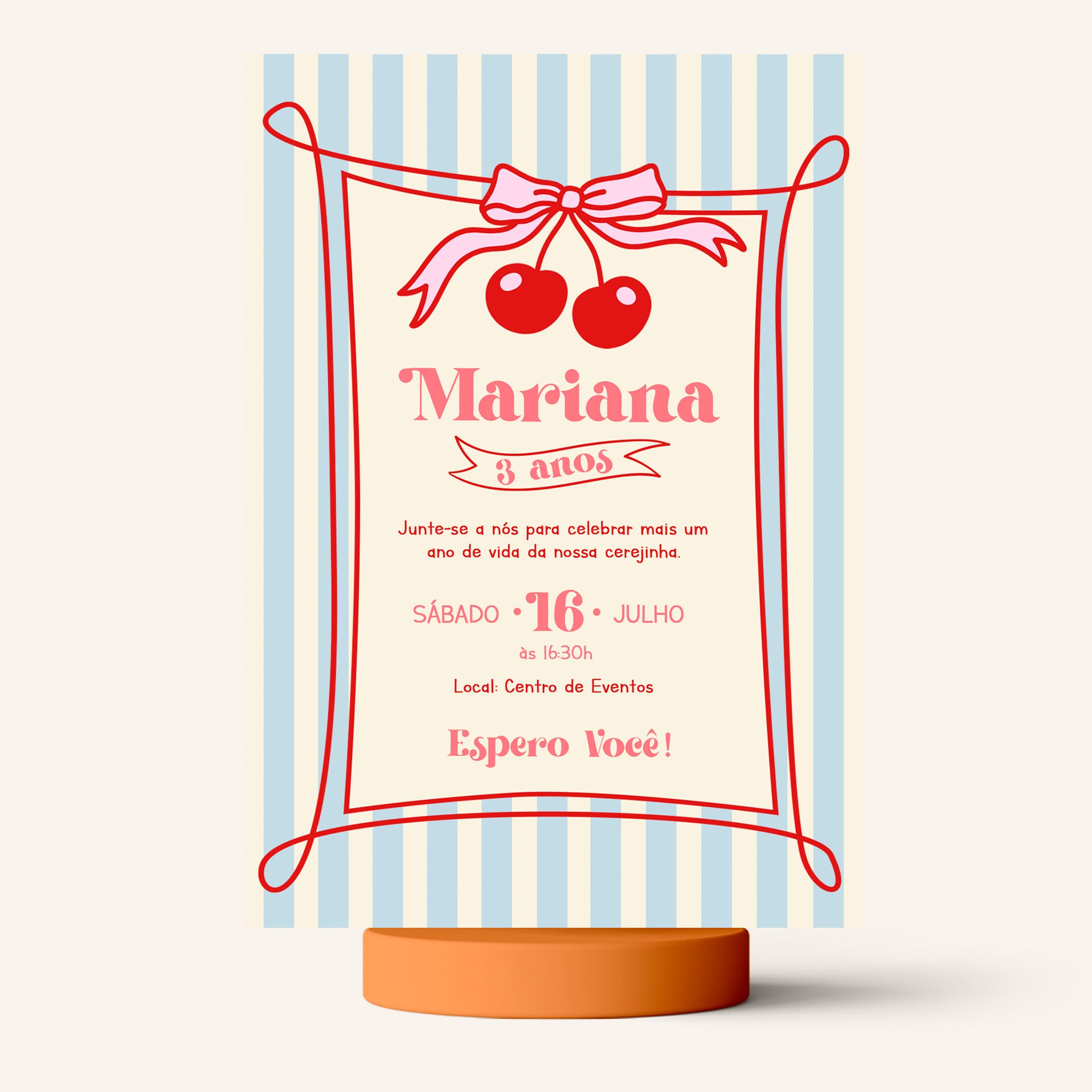 Invitación de cumpleaños de cereza digital
