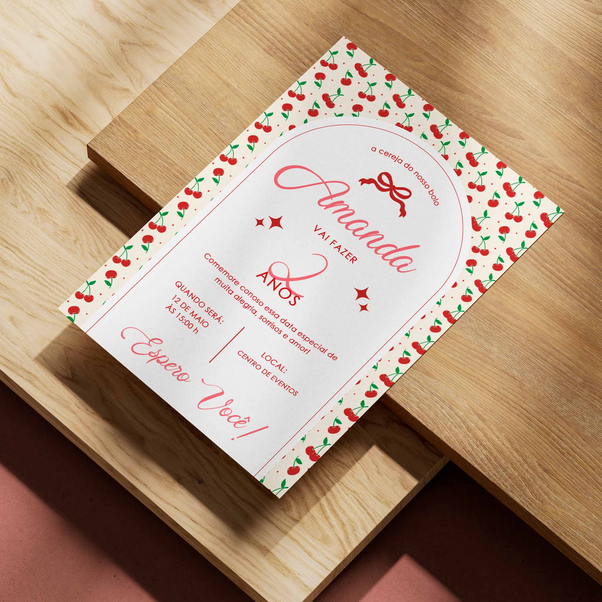 Invitación de cumpleaños de cereza digital