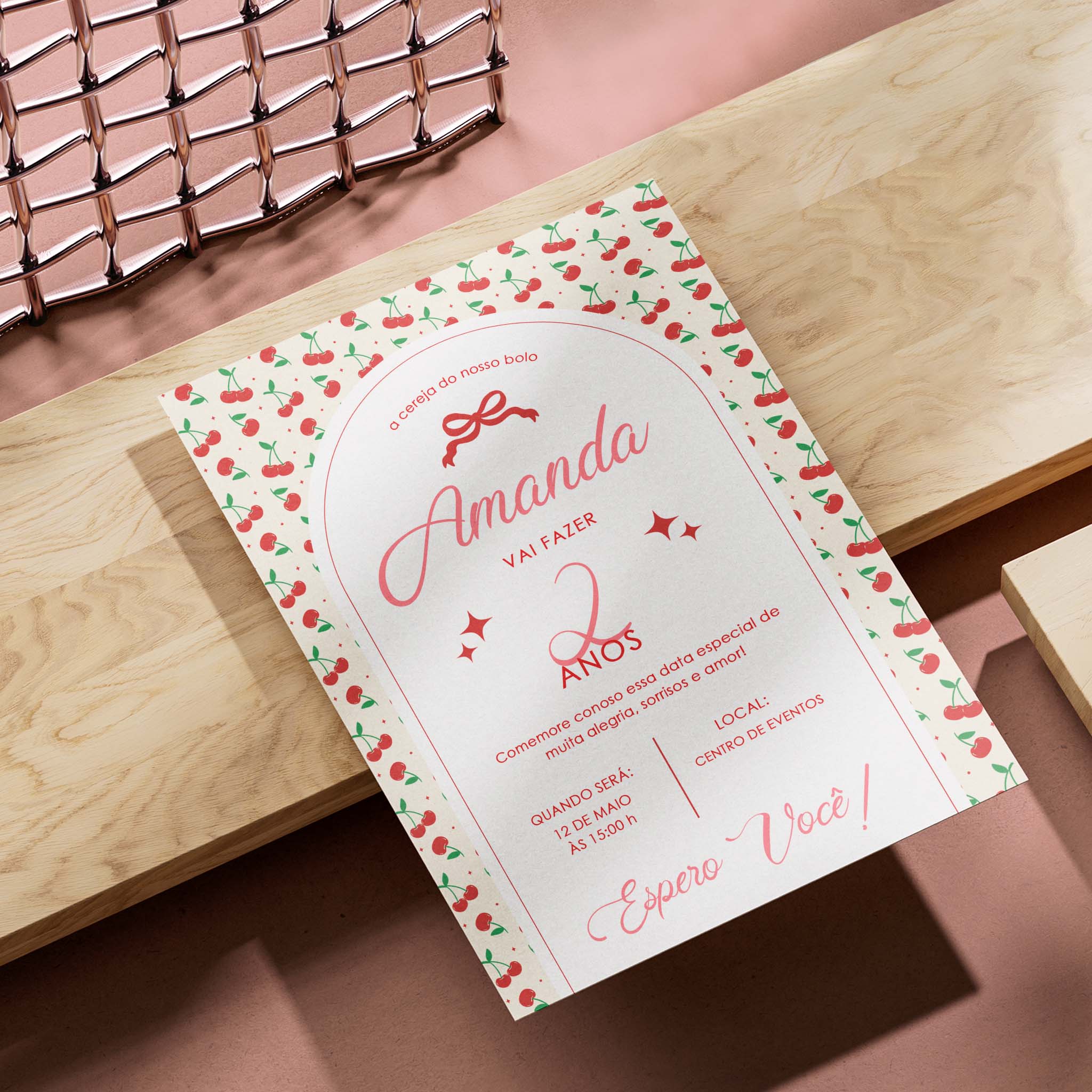 Invitación de cumpleaños de cereza digital