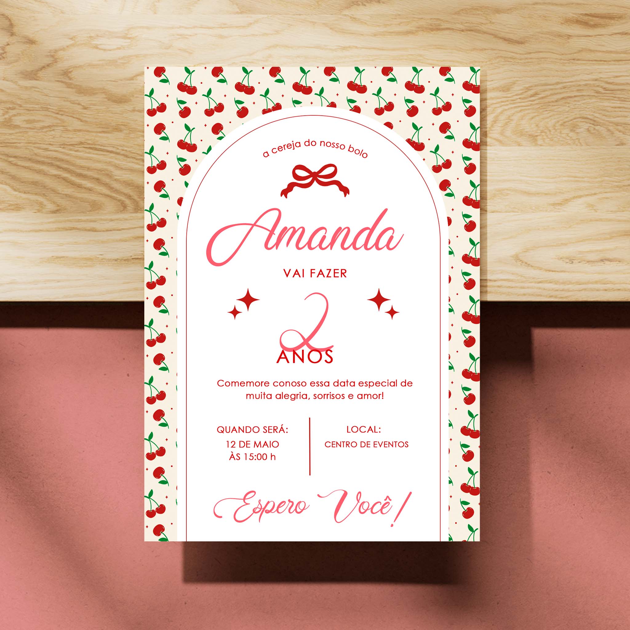 Invitación de cumpleaños de cereza digital