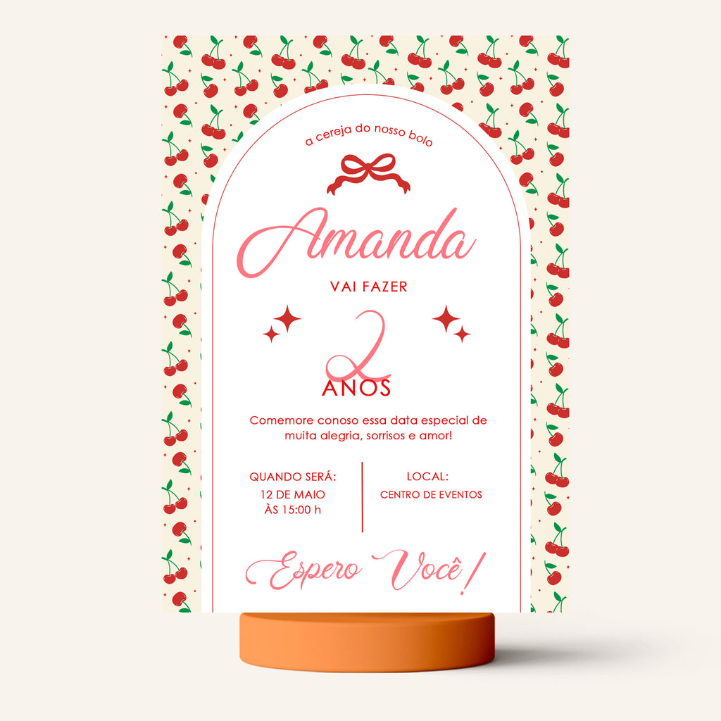 Invitación de cumpleaños de cereza digital