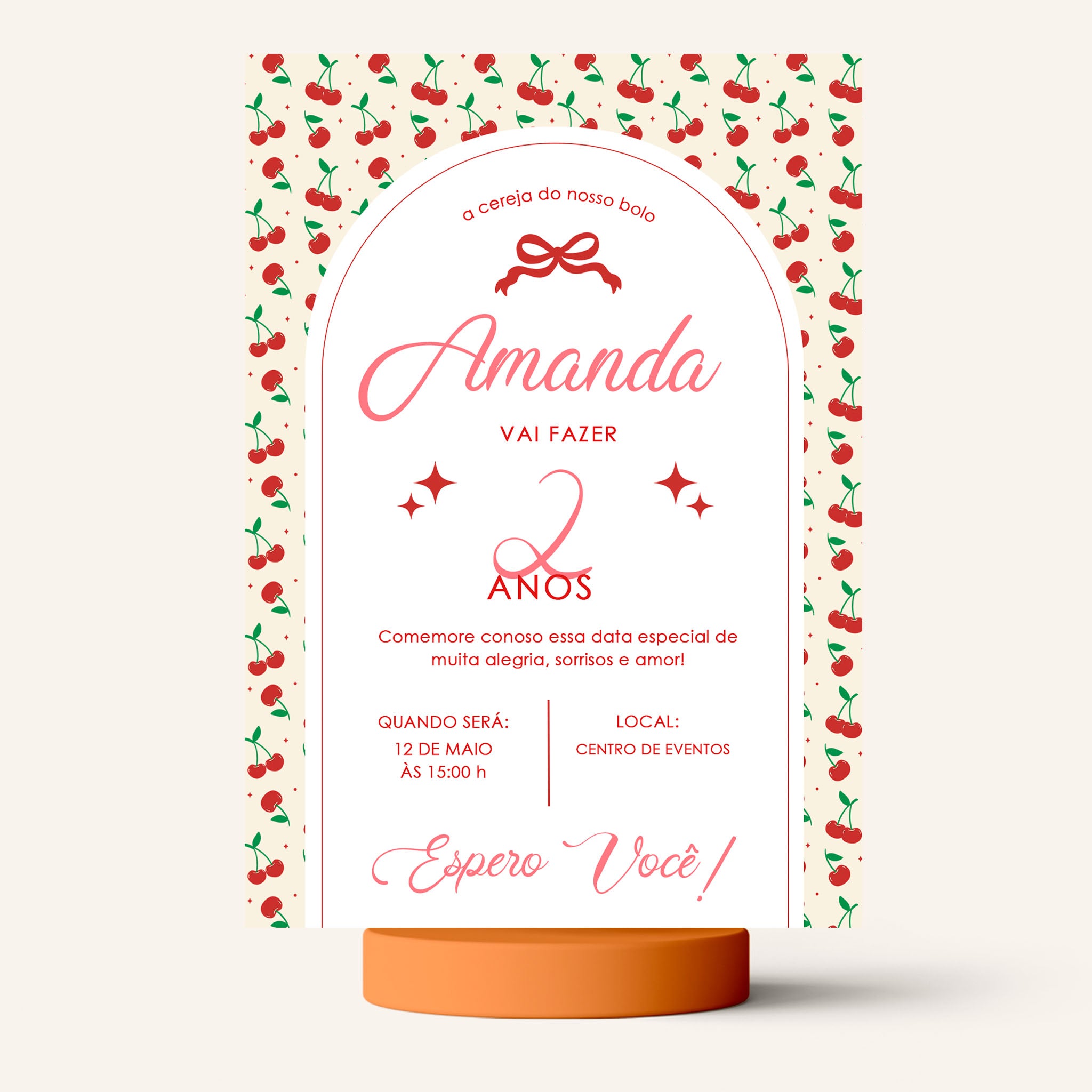Invitación de cumpleaños de cereza digital