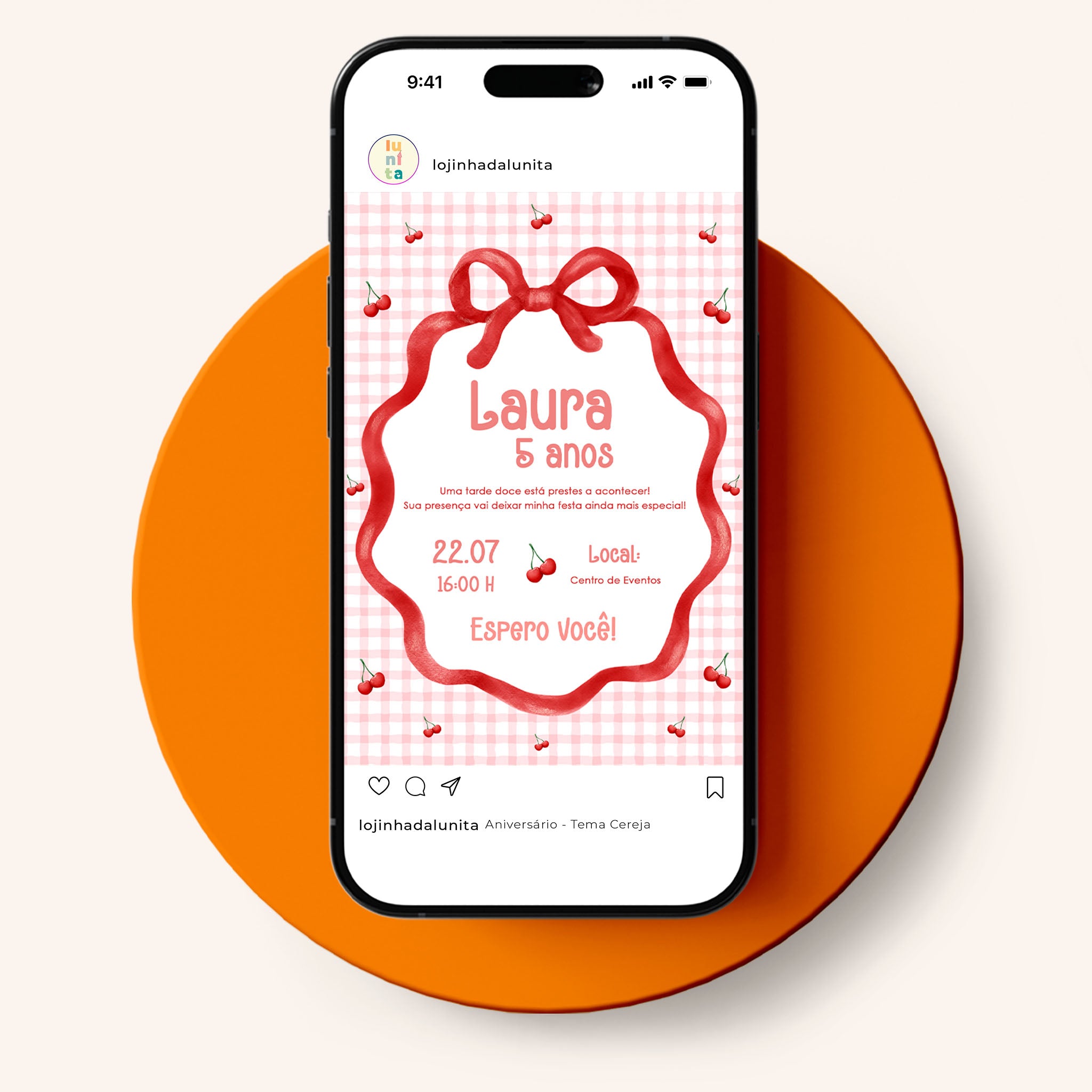 Invitación de cumpleaños de cereza digital