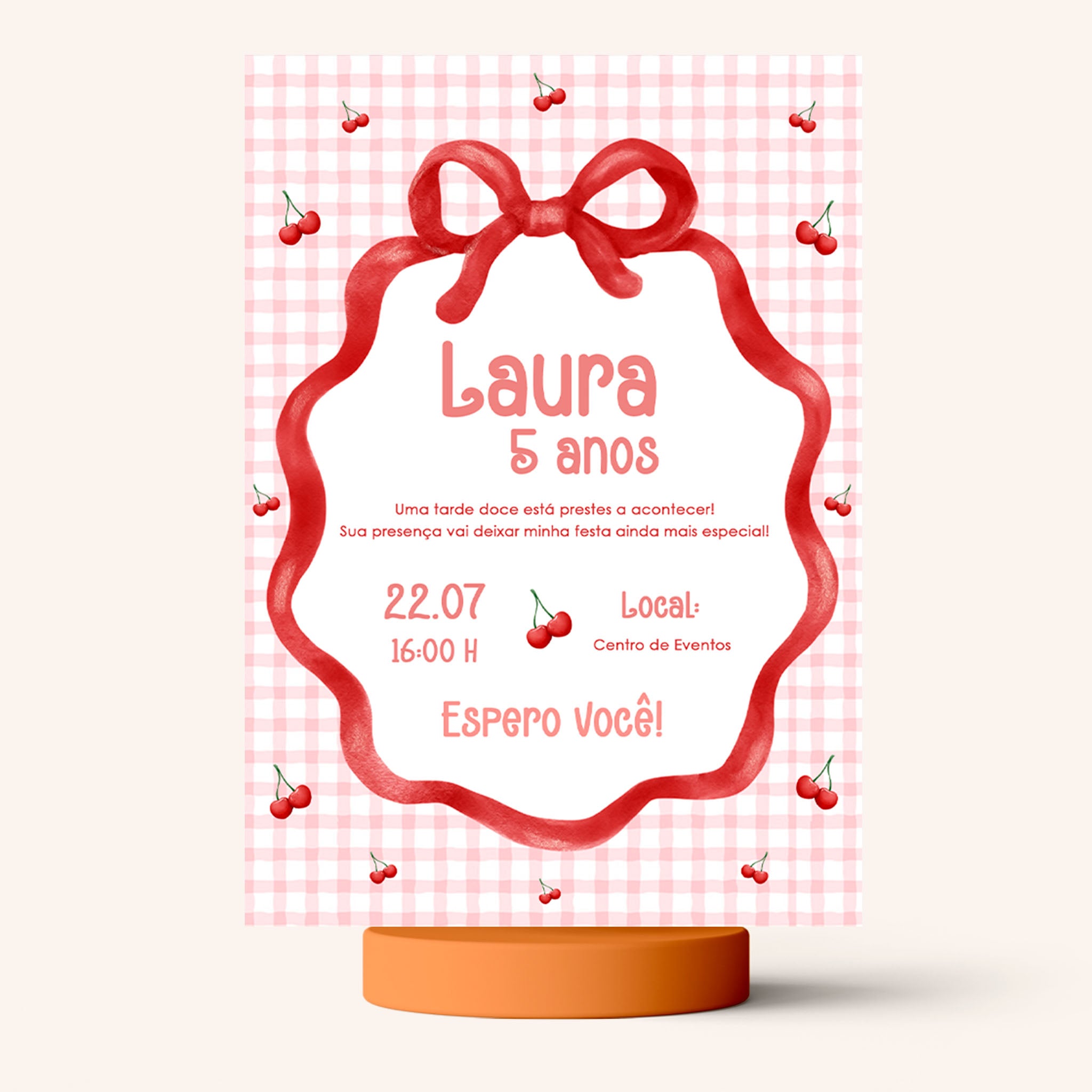 Invitación de cumpleaños de cereza digital