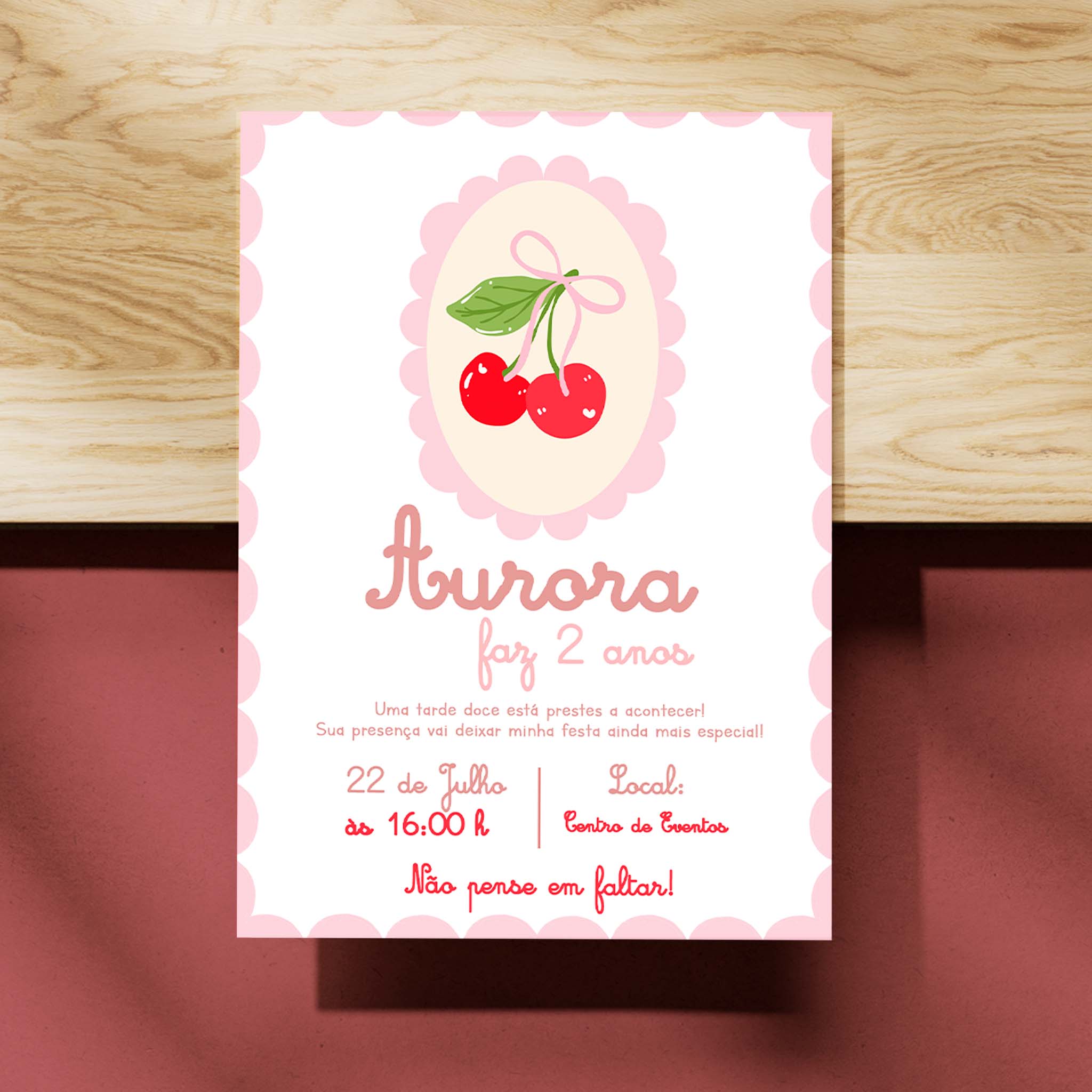 Invitación de cumpleaños de cereza digital