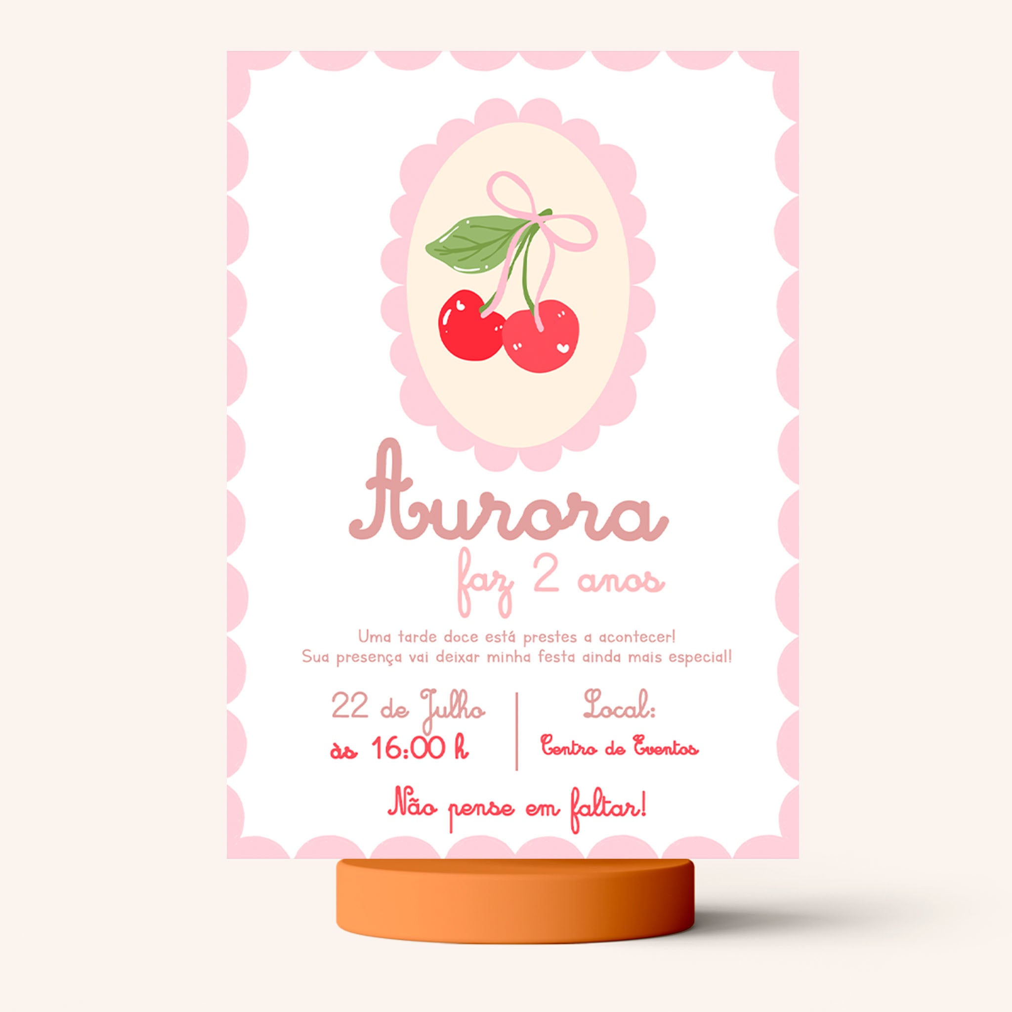 Invitación de cumpleaños de cereza digital