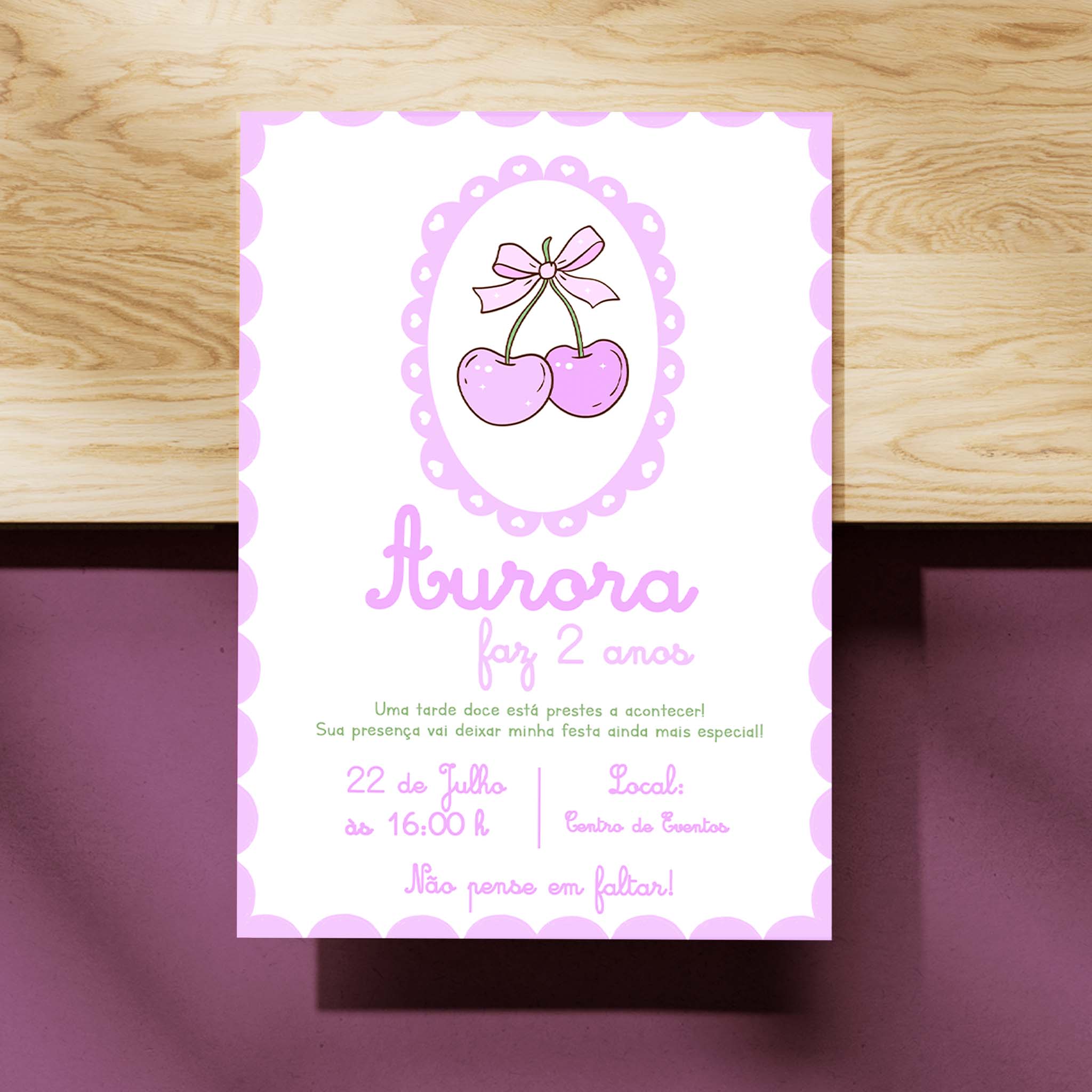 Invitación de cumpleaños de cereza digital