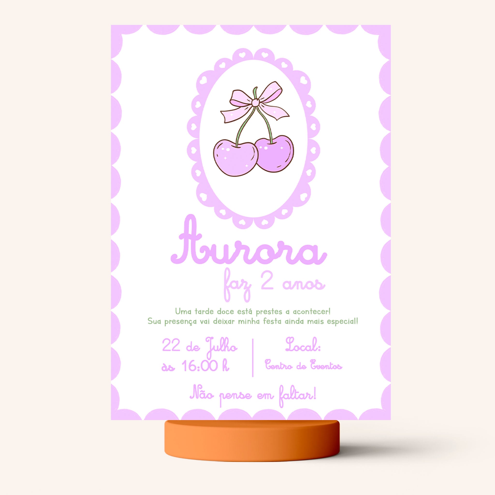 Invitación de cumpleaños de cereza digital