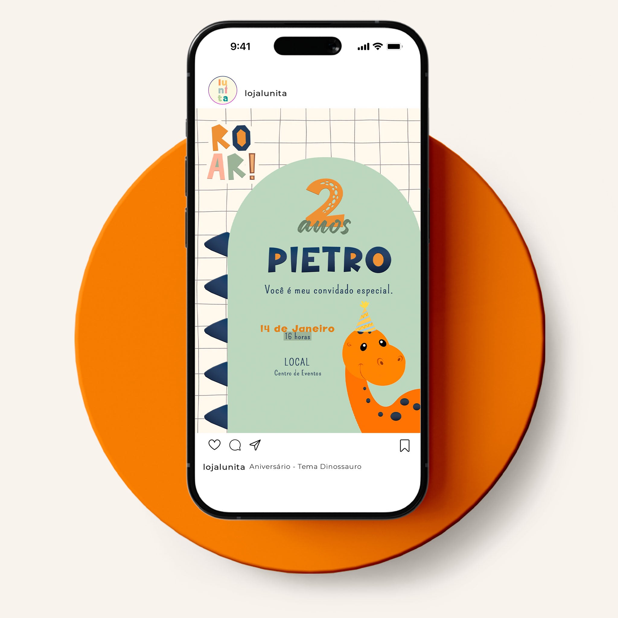 Invitación digital de cumpleaños de dinosaurio