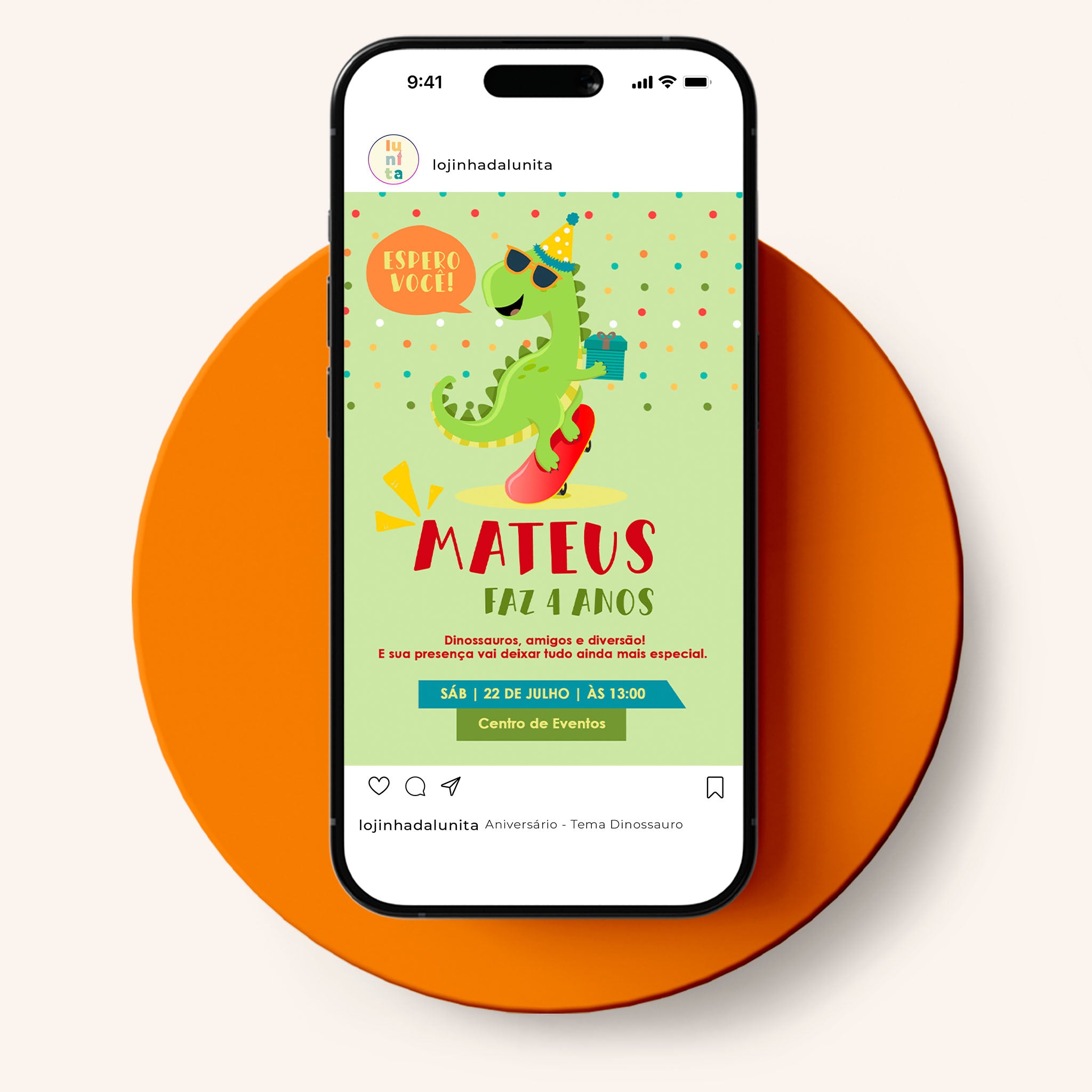 Invitación digital de cumpleaños de dinosaurio