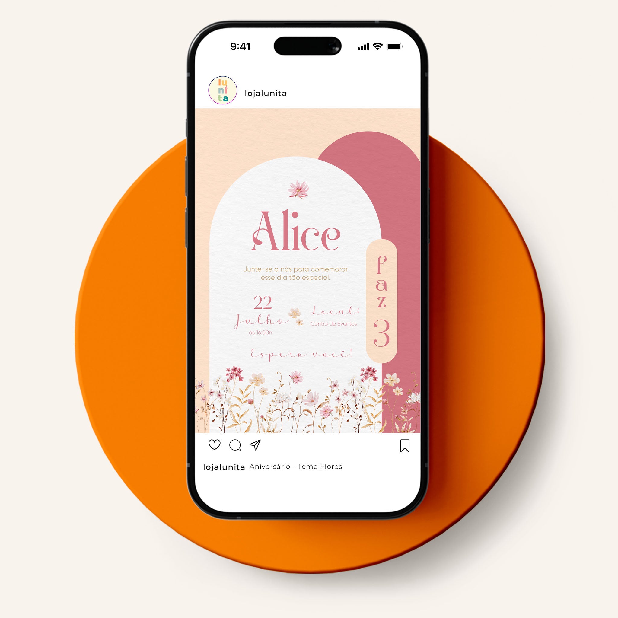 Invitación digital de cumpleaños con flores