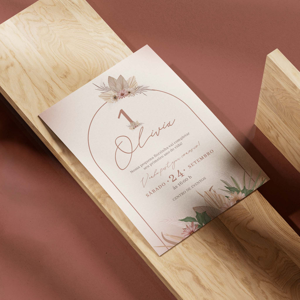 Invitación de cumpleaños digital con flores bohemias