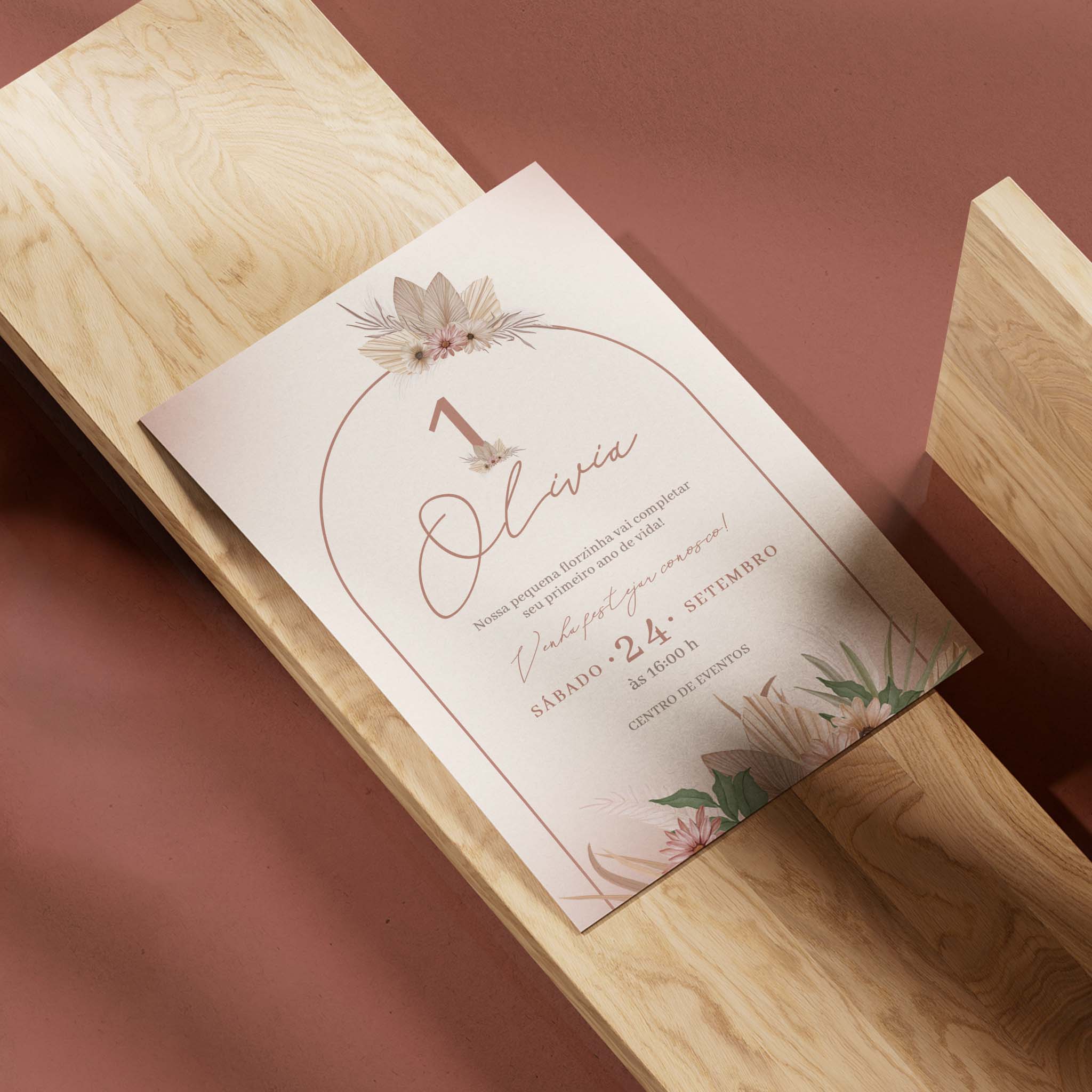 Invitación de cumpleaños digital con flores bohemias