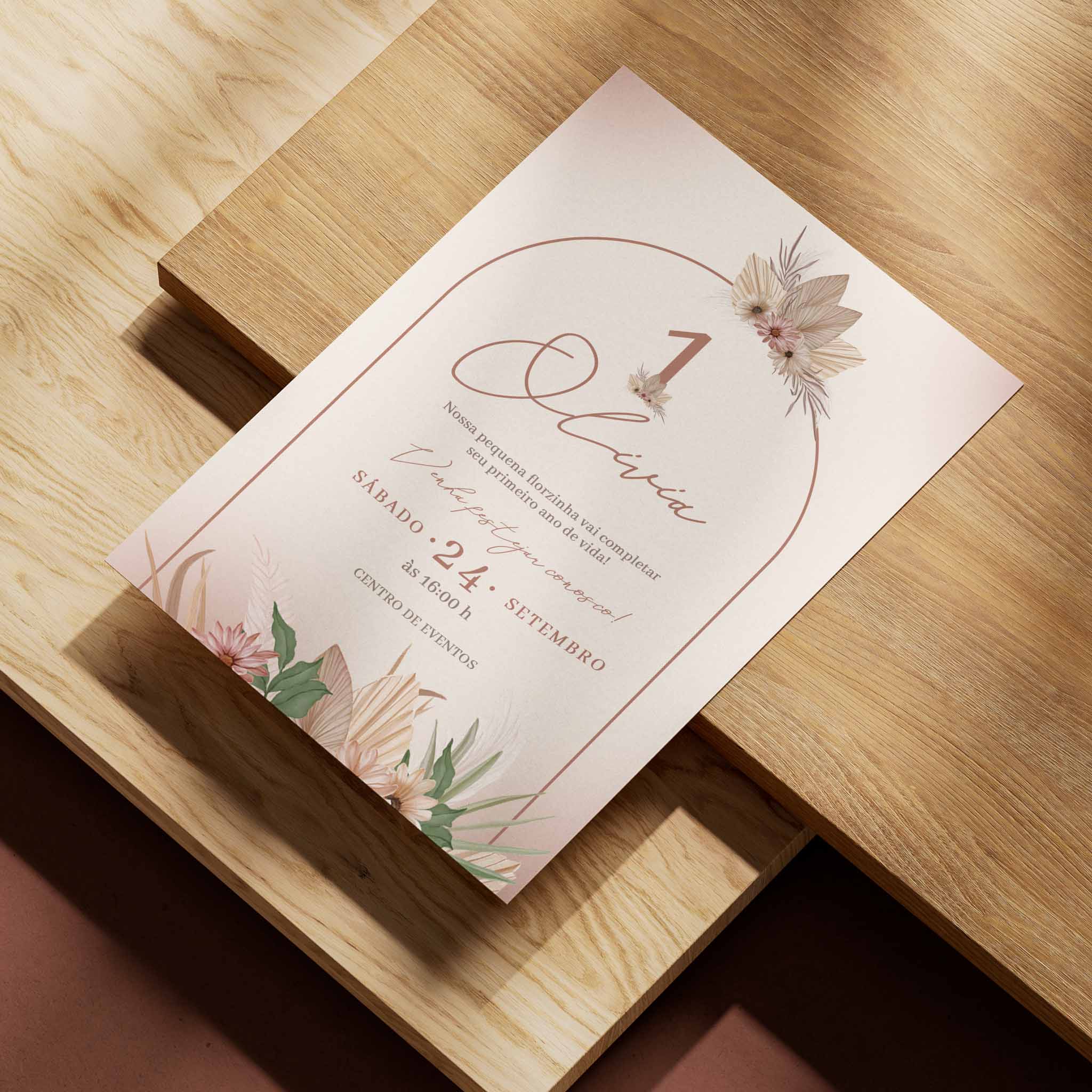 Invitación de cumpleaños digital con flores bohemias