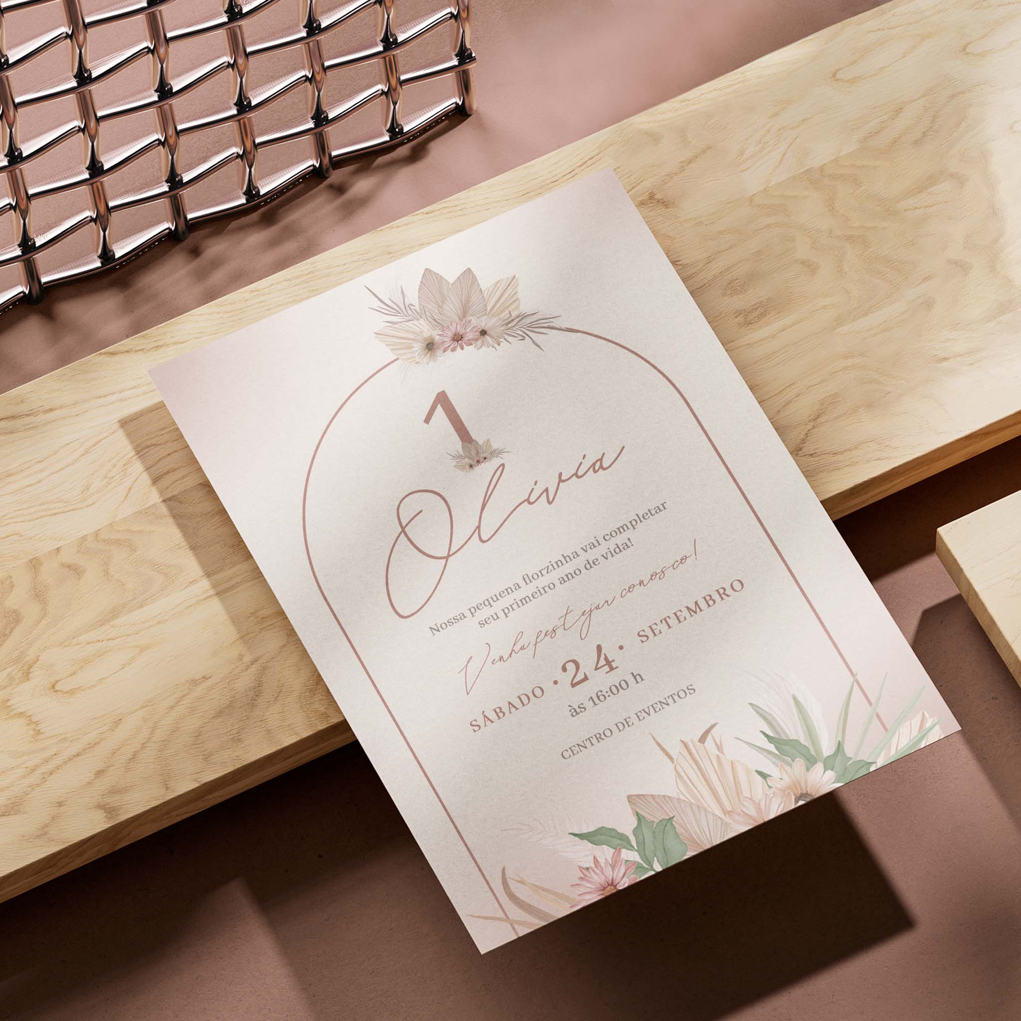 Invitación de cumpleaños digital con flores bohemias