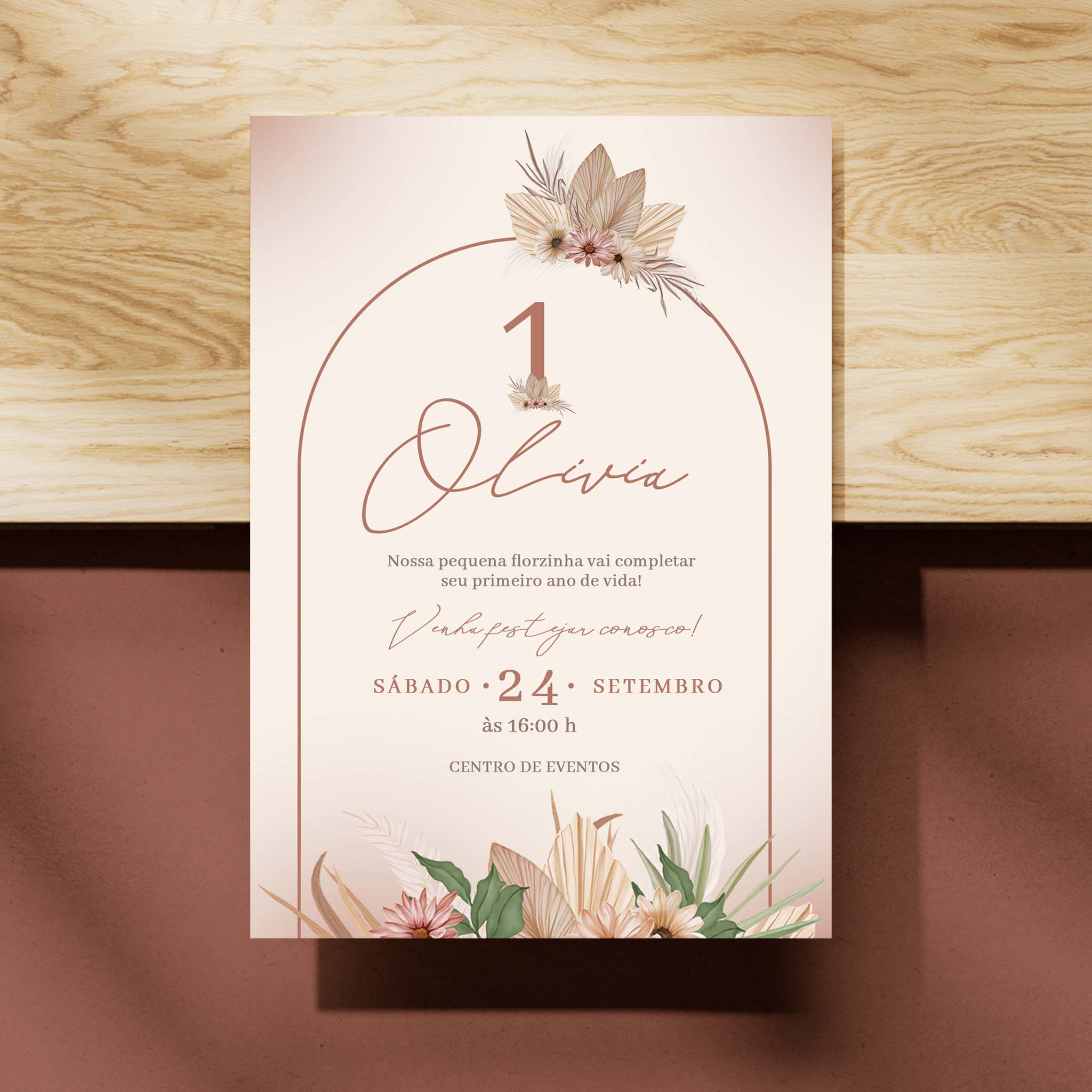Invitación de cumpleaños digital con flores bohemias
