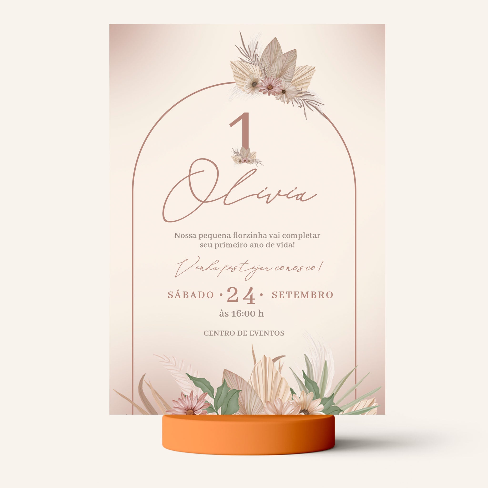 Invitación de cumpleaños digital con flores bohemias