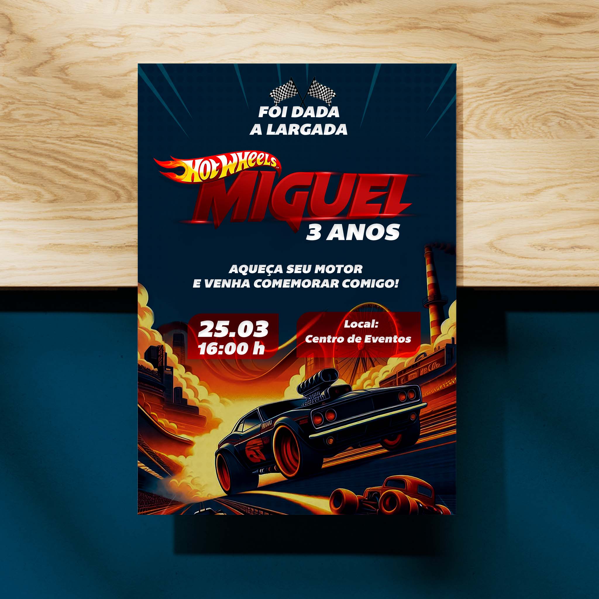 Invitación digital de cumpleaños de Hot Wheels