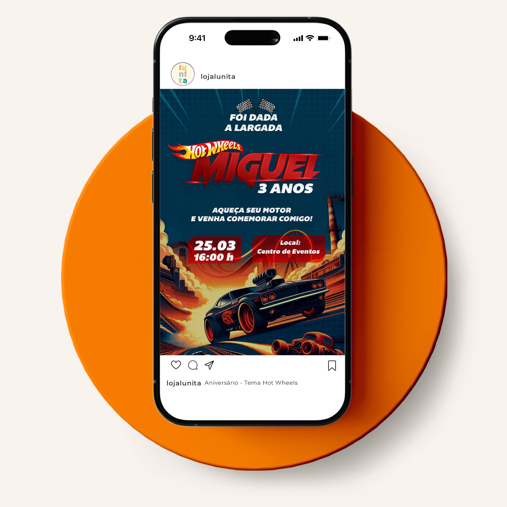Invitación digital de cumpleaños de Hot Wheels