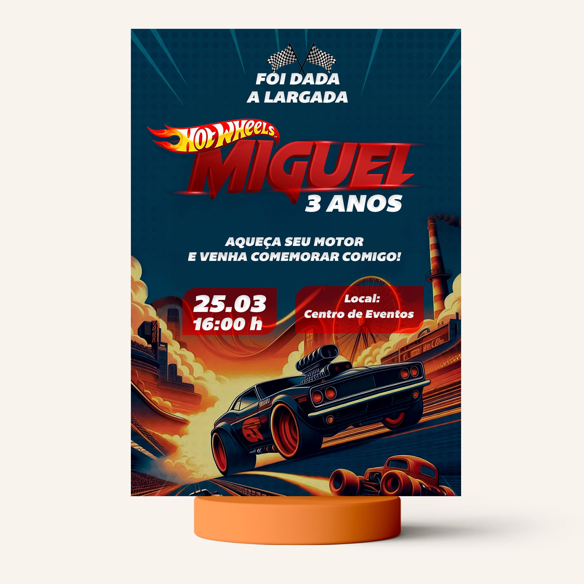 Invitación digital de cumpleaños de Hot Wheels