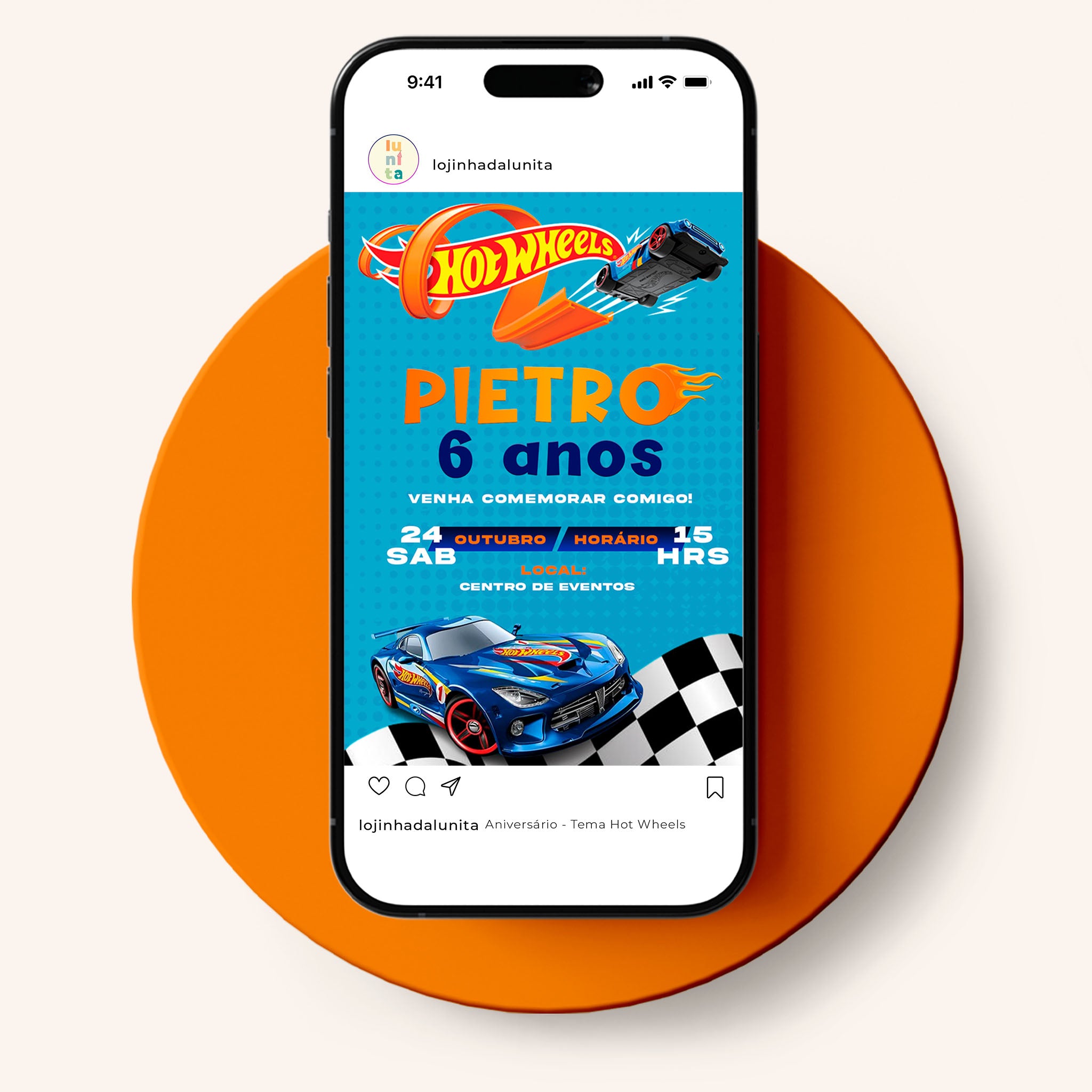 Invitación digital de cumpleaños de Hot Wheels