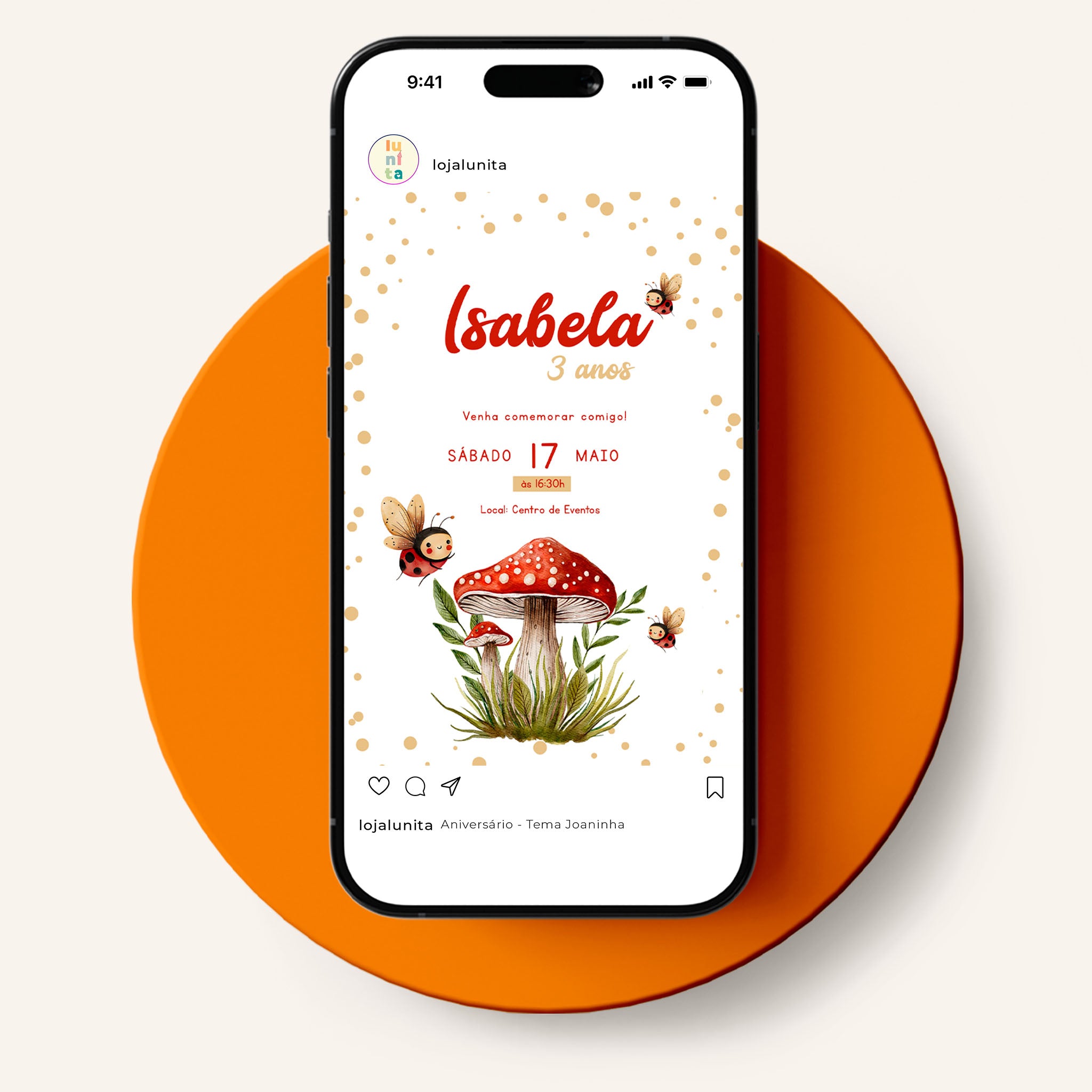 Invitación digital de cumpleaños de Ladybug