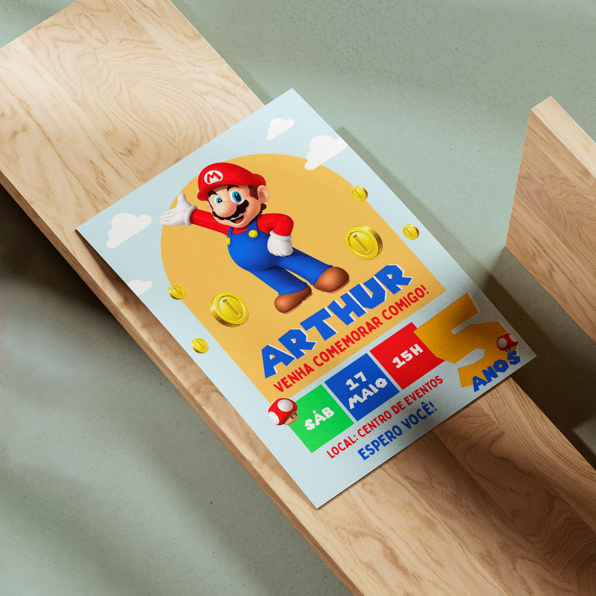 Invitación digital de cumpleaños de Mario Bros.