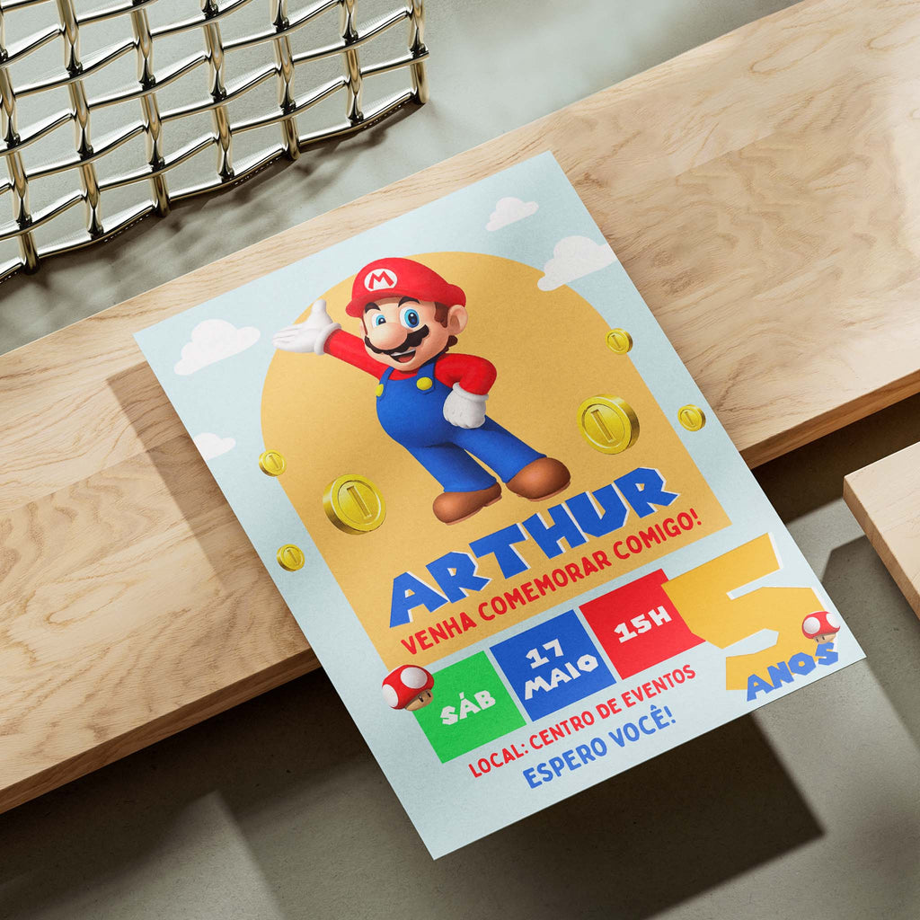 Invitación digital de cumpleaños de Mario Bros.