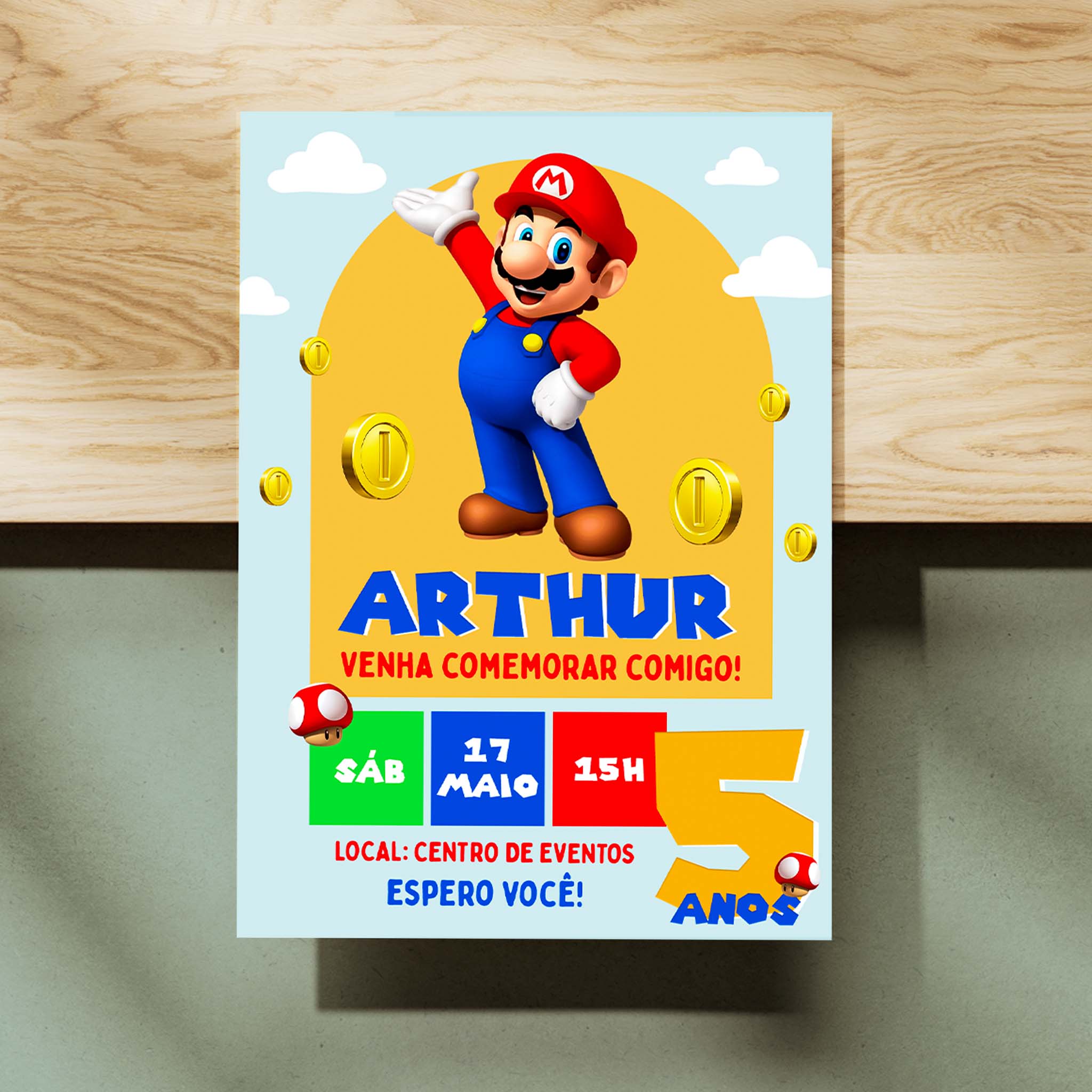 Invitación digital de cumpleaños de Mario Bros.