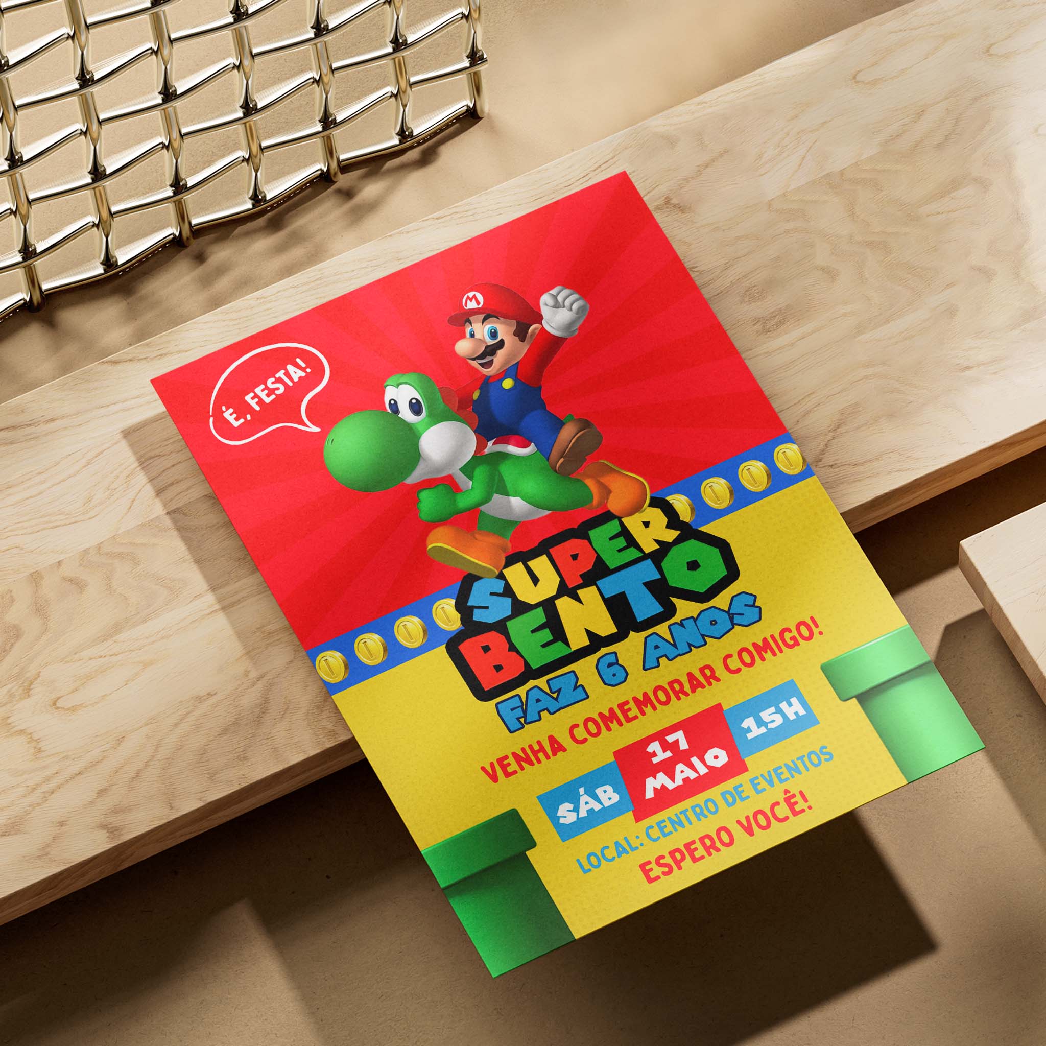Invitación digital de cumpleaños de Mario Bros.