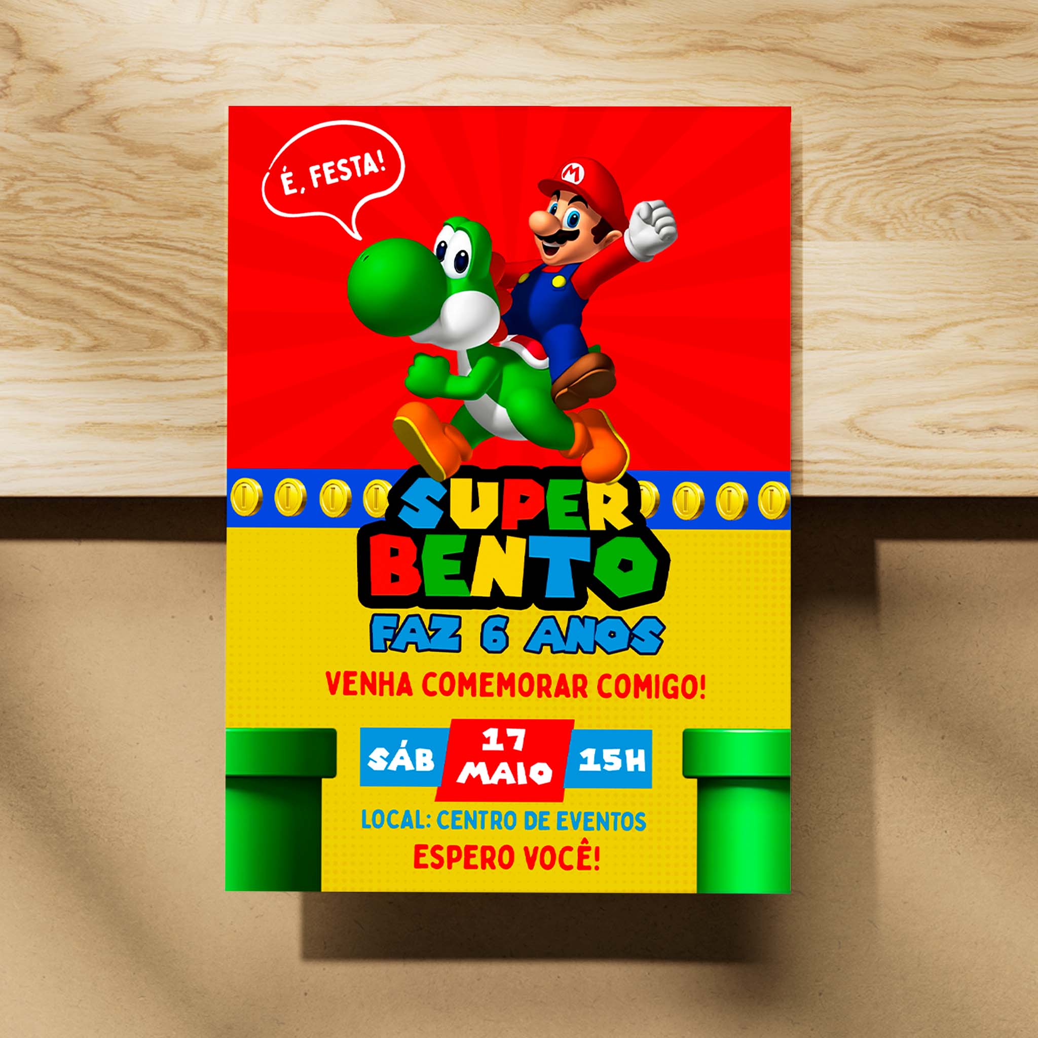 Invitación digital de cumpleaños de Mario Bros.