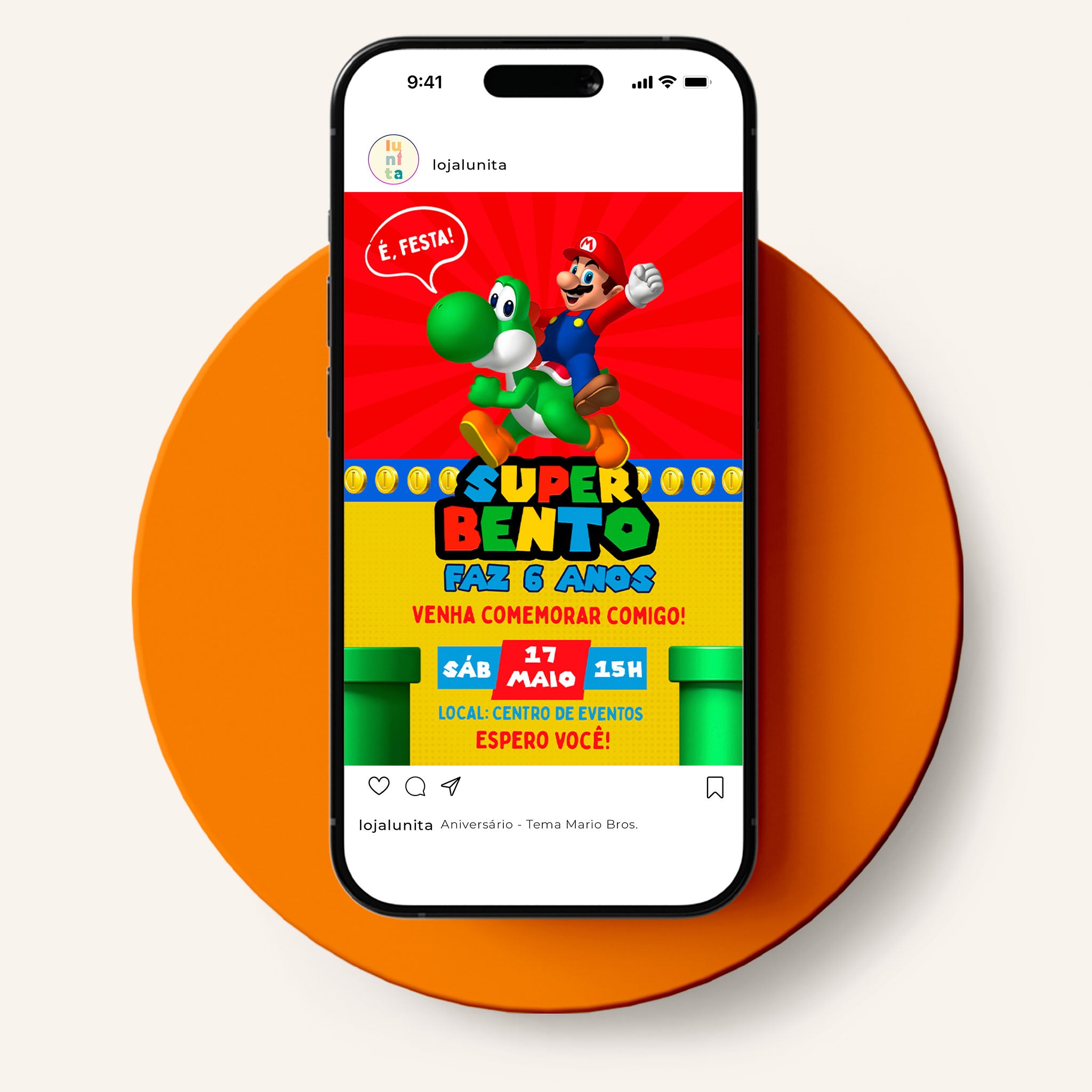 Invitación digital de cumpleaños de Mario Bros.