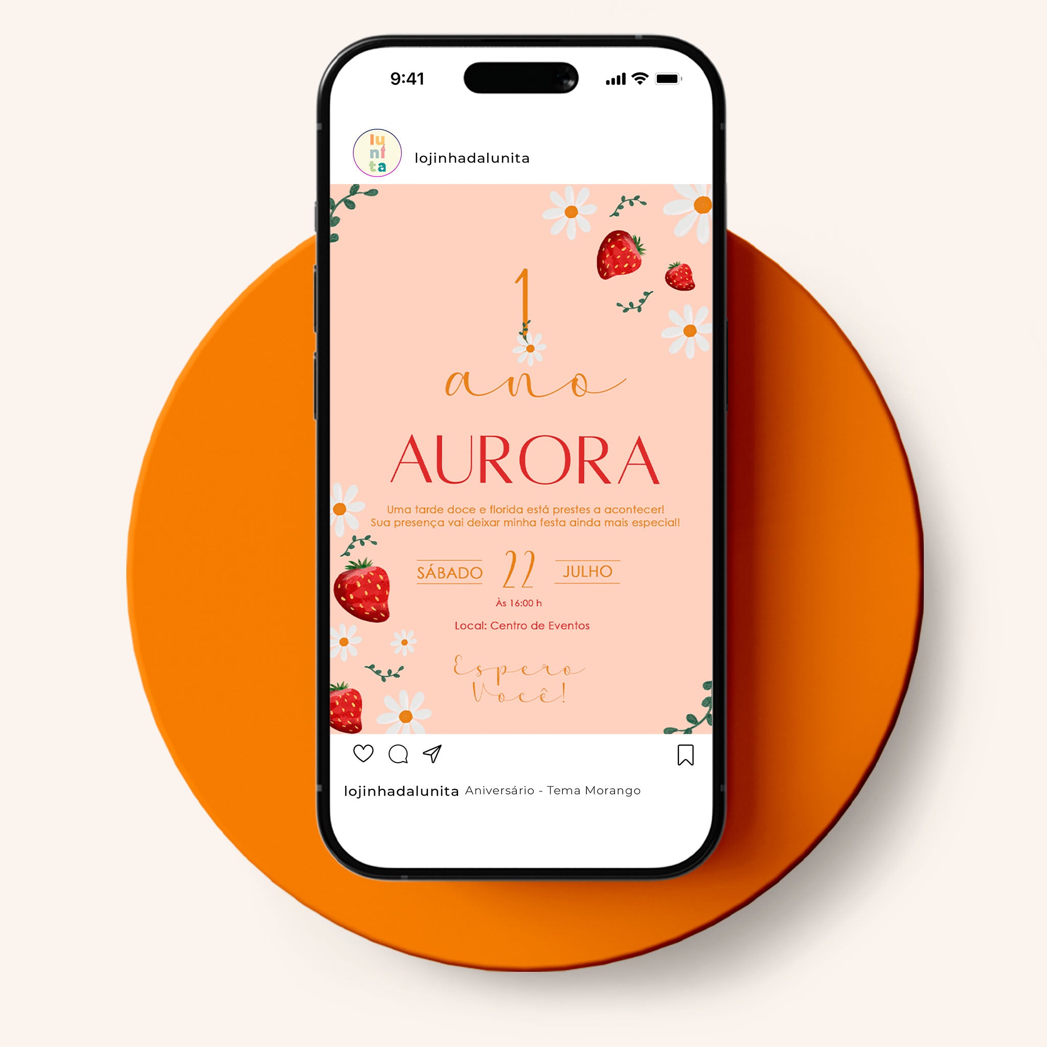 Invitación digital de cumpleaños de fresa