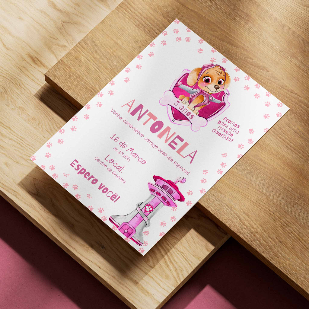 Invitación digital de cumpleaños de Skye de la Patrulla Canina