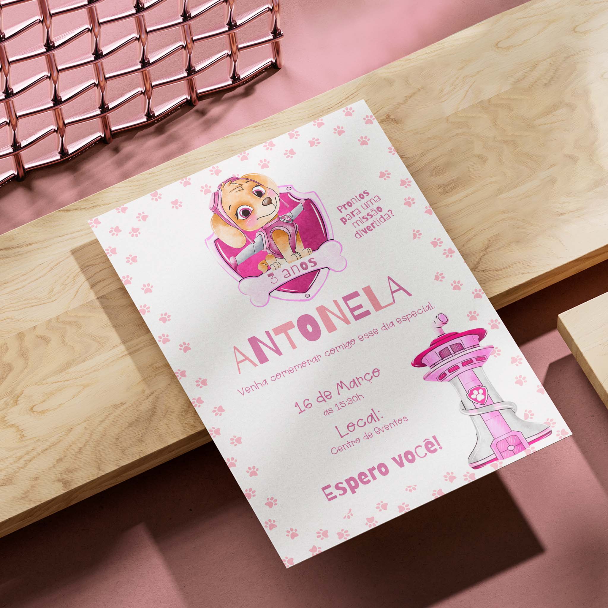 Invitación digital de cumpleaños de Skye de la Patrulla Canina