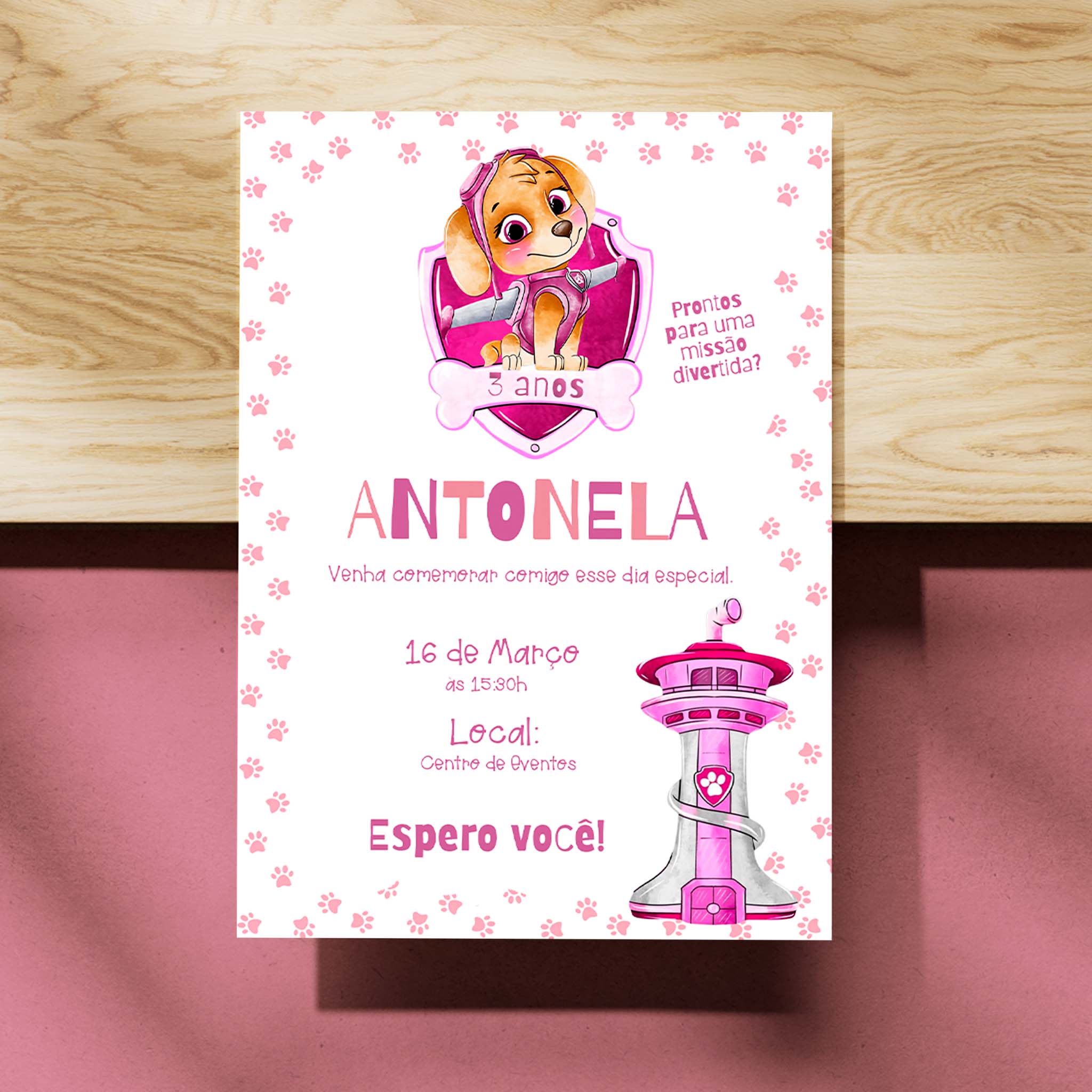 Invitación digital de cumpleaños de Skye de la Patrulla Canina