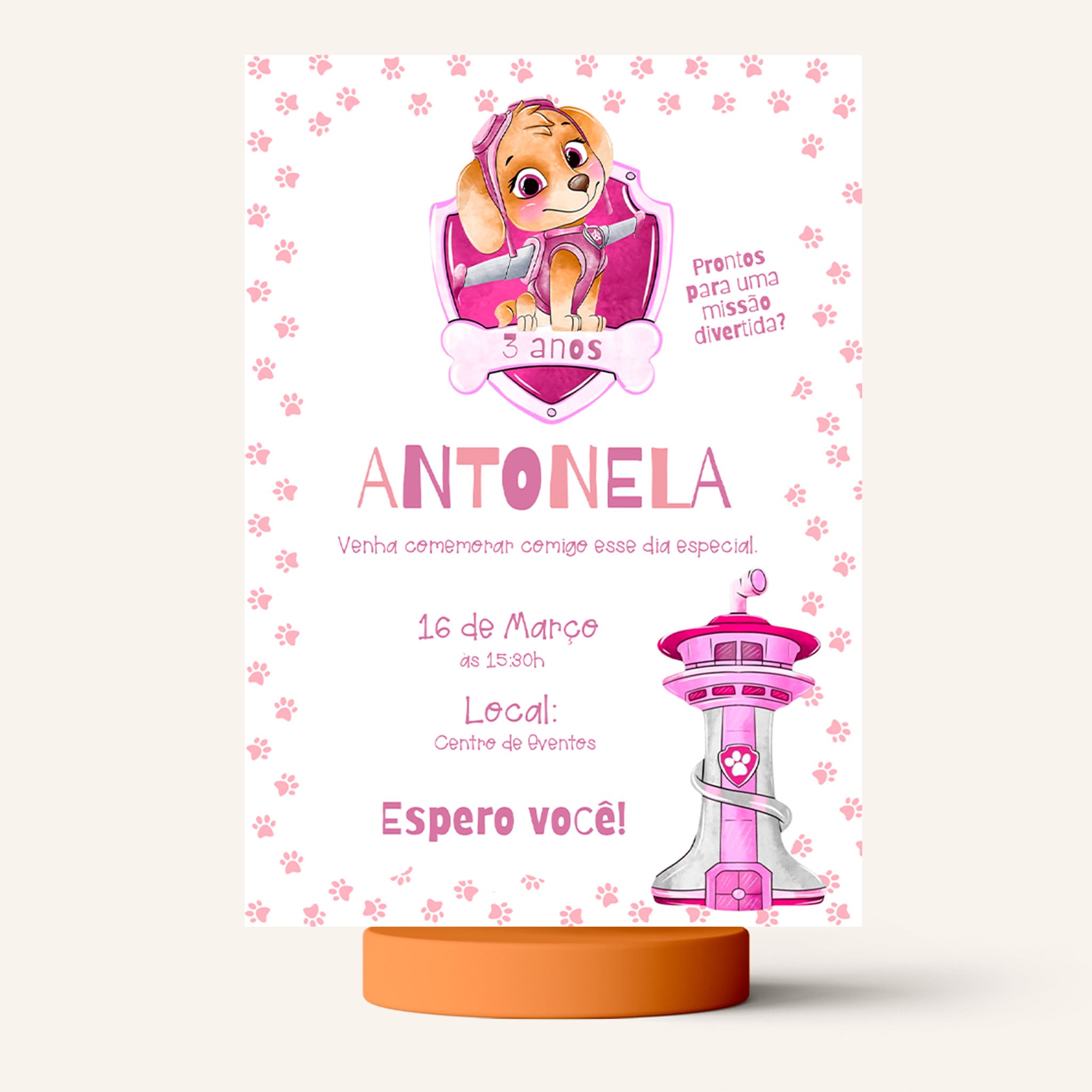 Invitación digital de cumpleaños de Skye de la Patrulla Canina