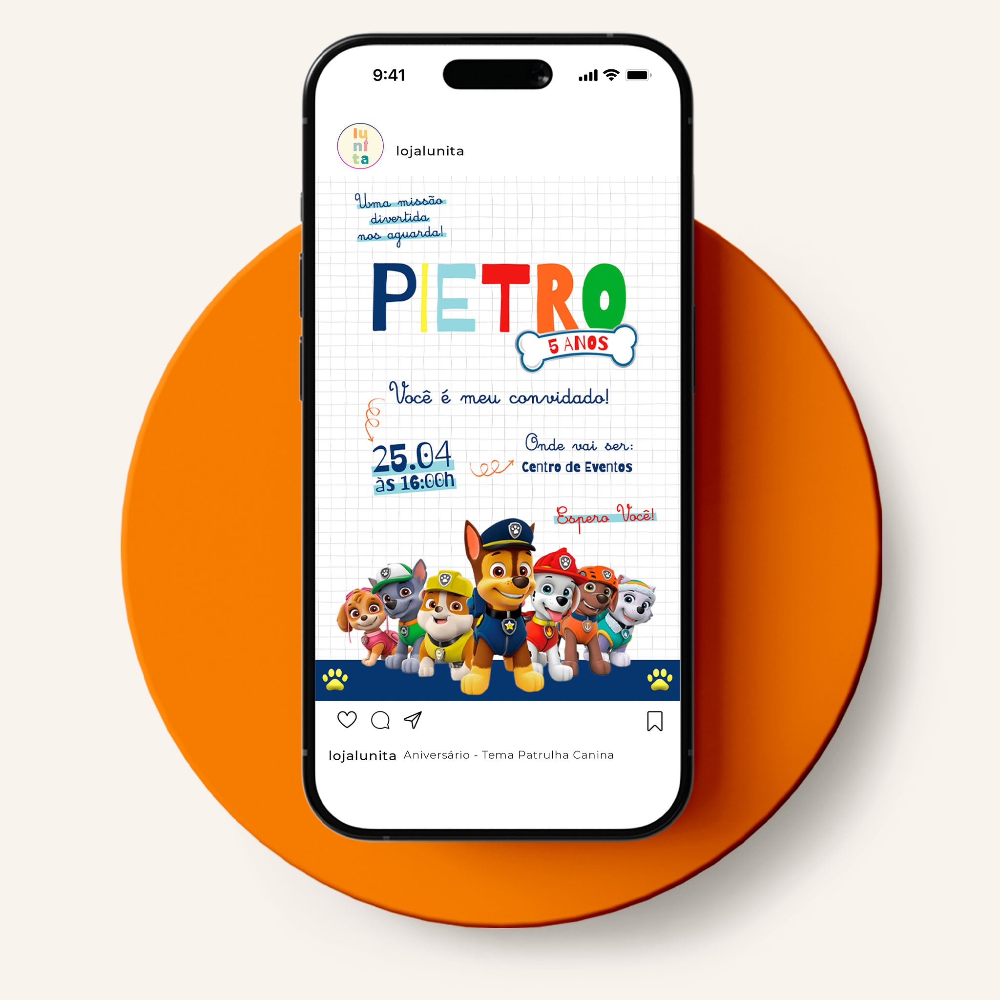 Invitación digital de cumpleaños de la Patrulla Canina