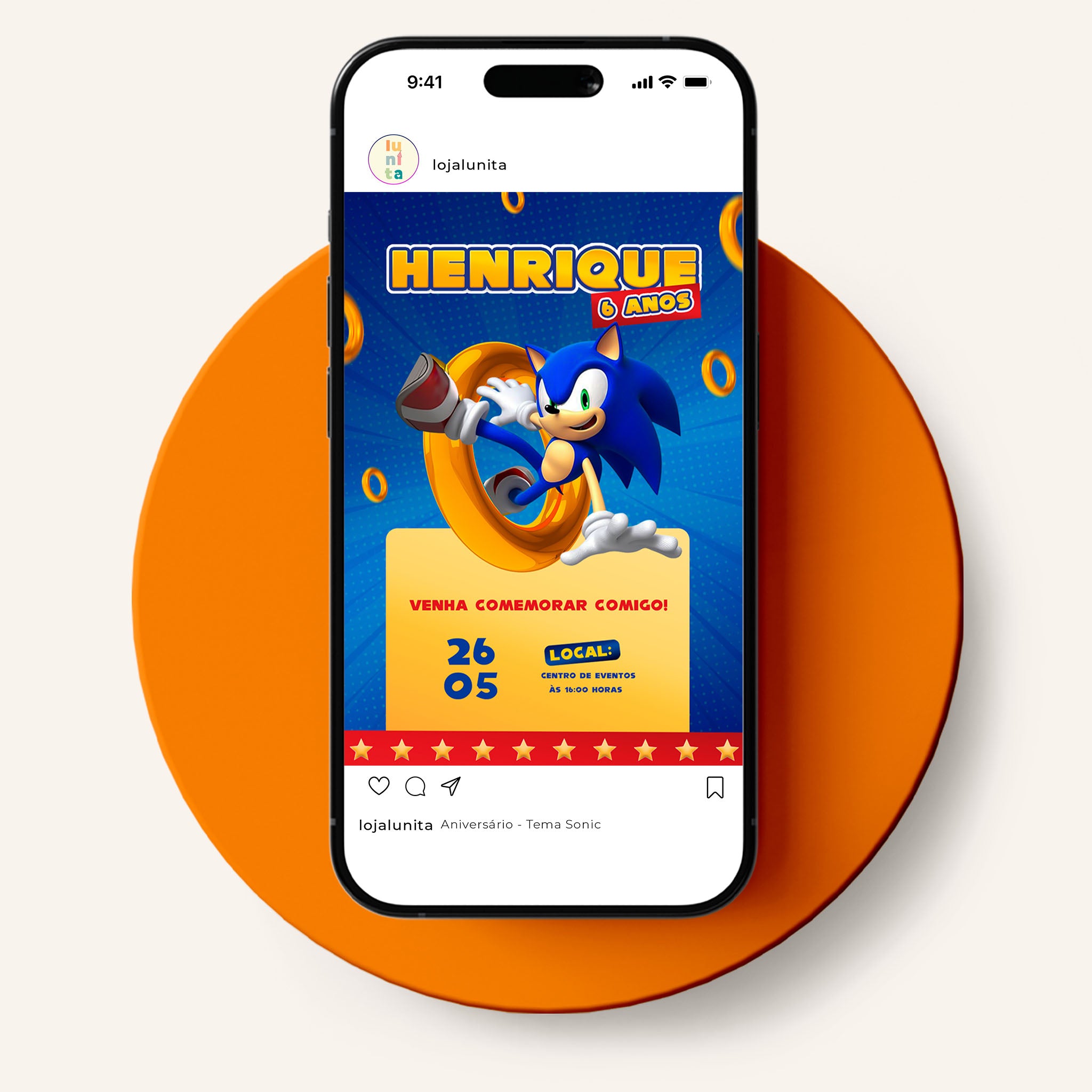 Invitación digital de cumpleaños de Sonic