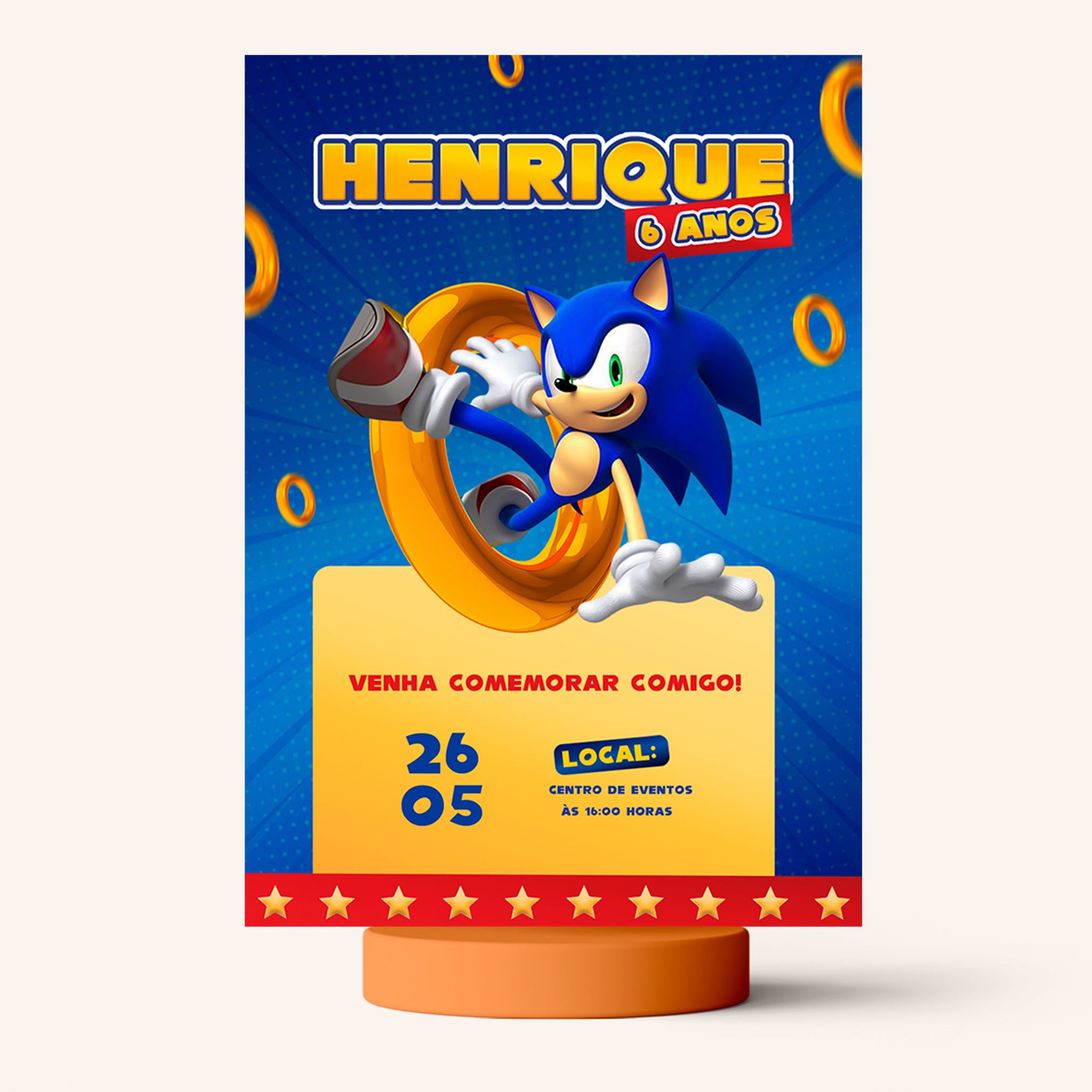Convite Digital Aniversário Sonic