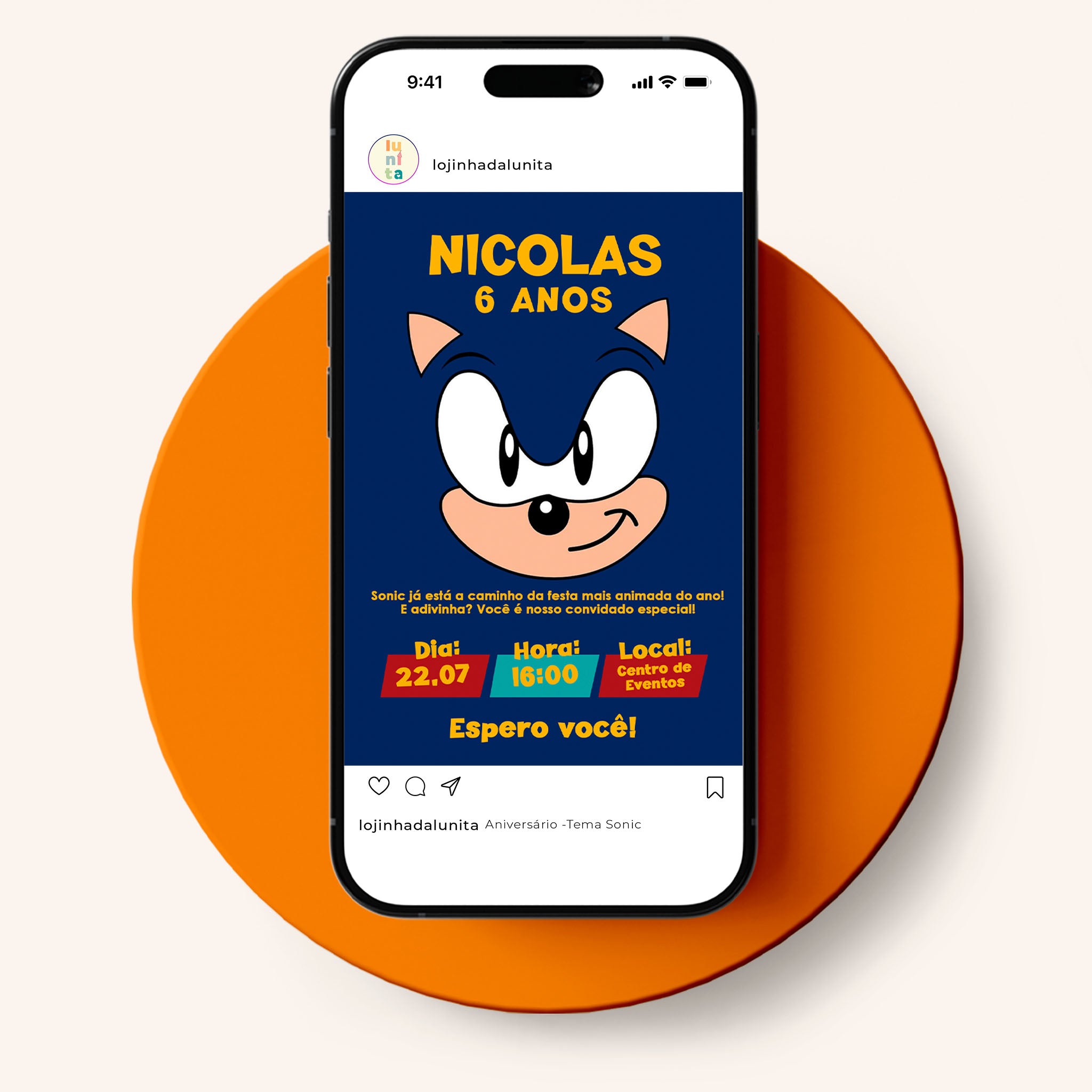 Invitación digital de cumpleaños de Sonic