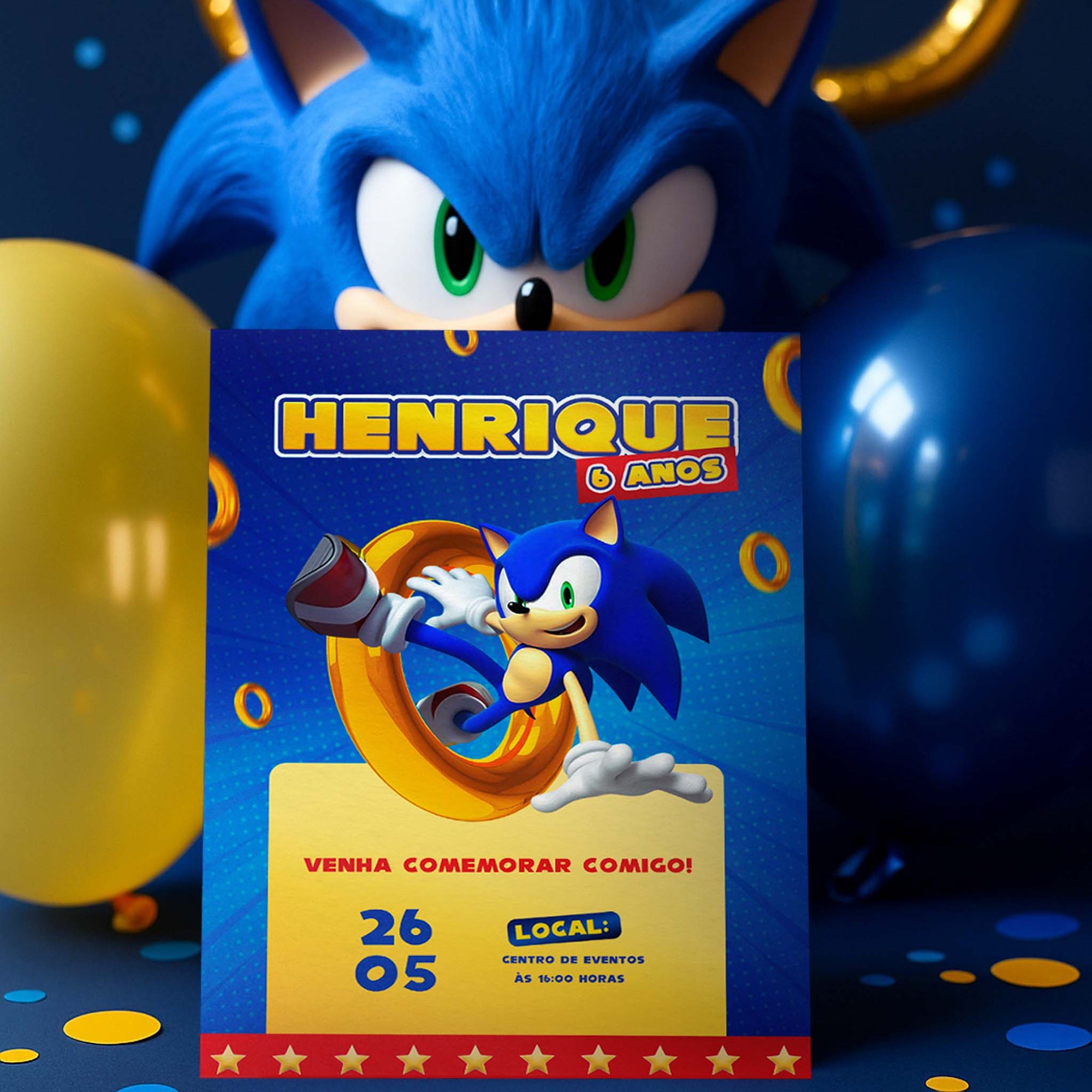 Convite Digital Aniversário Sonic
