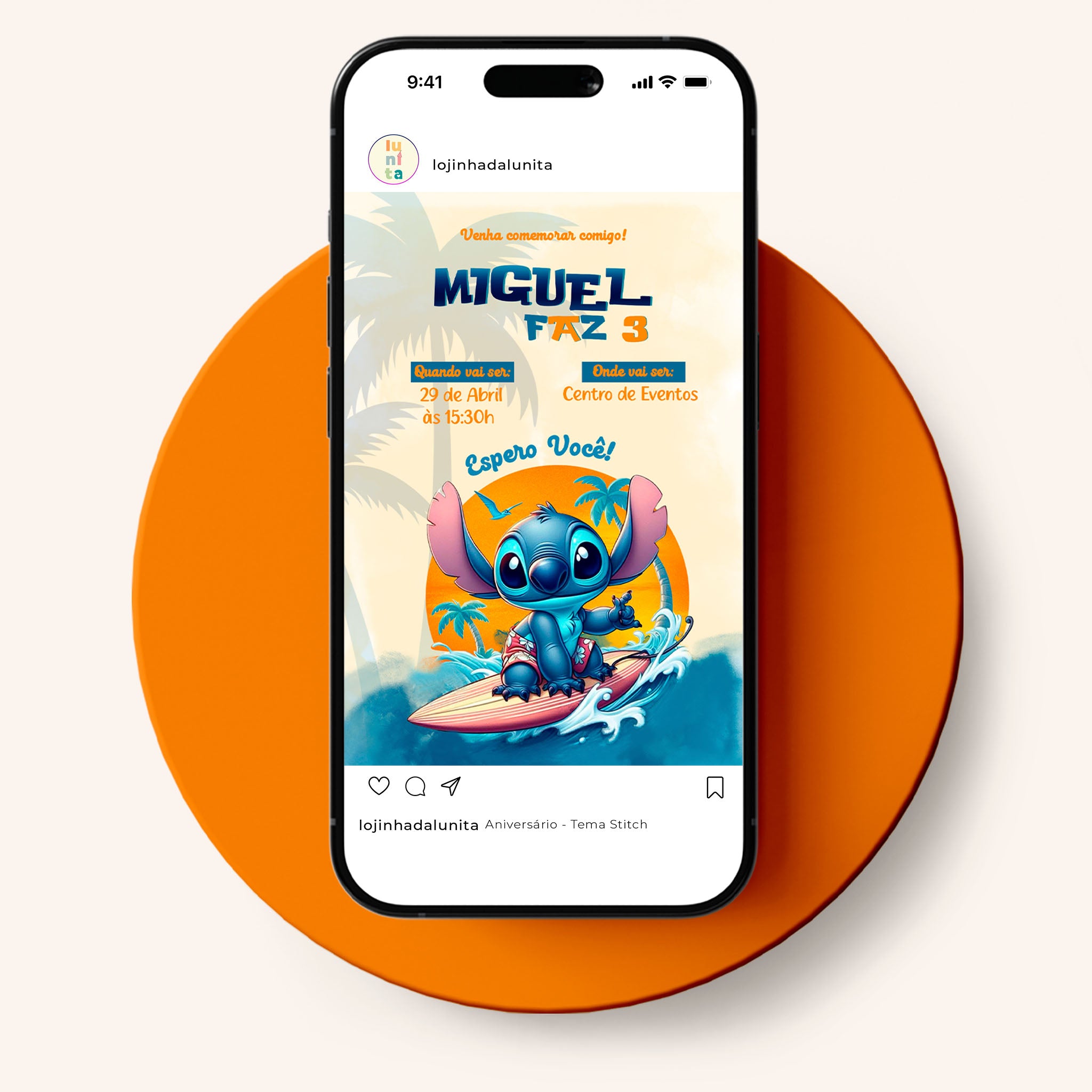 Invitación digital de cumpleaños de Stitch