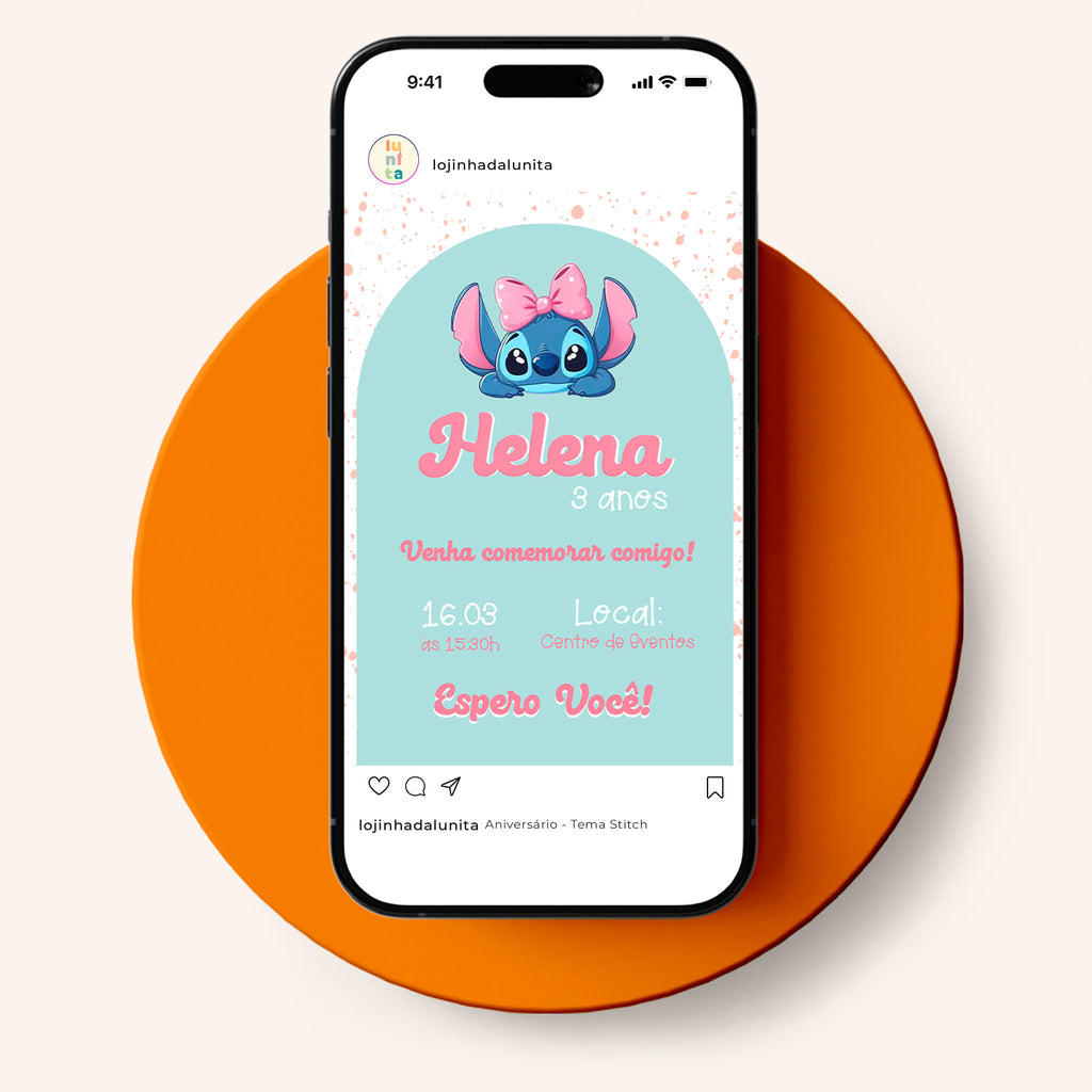 Invitación digital de cumpleaños de Stitch