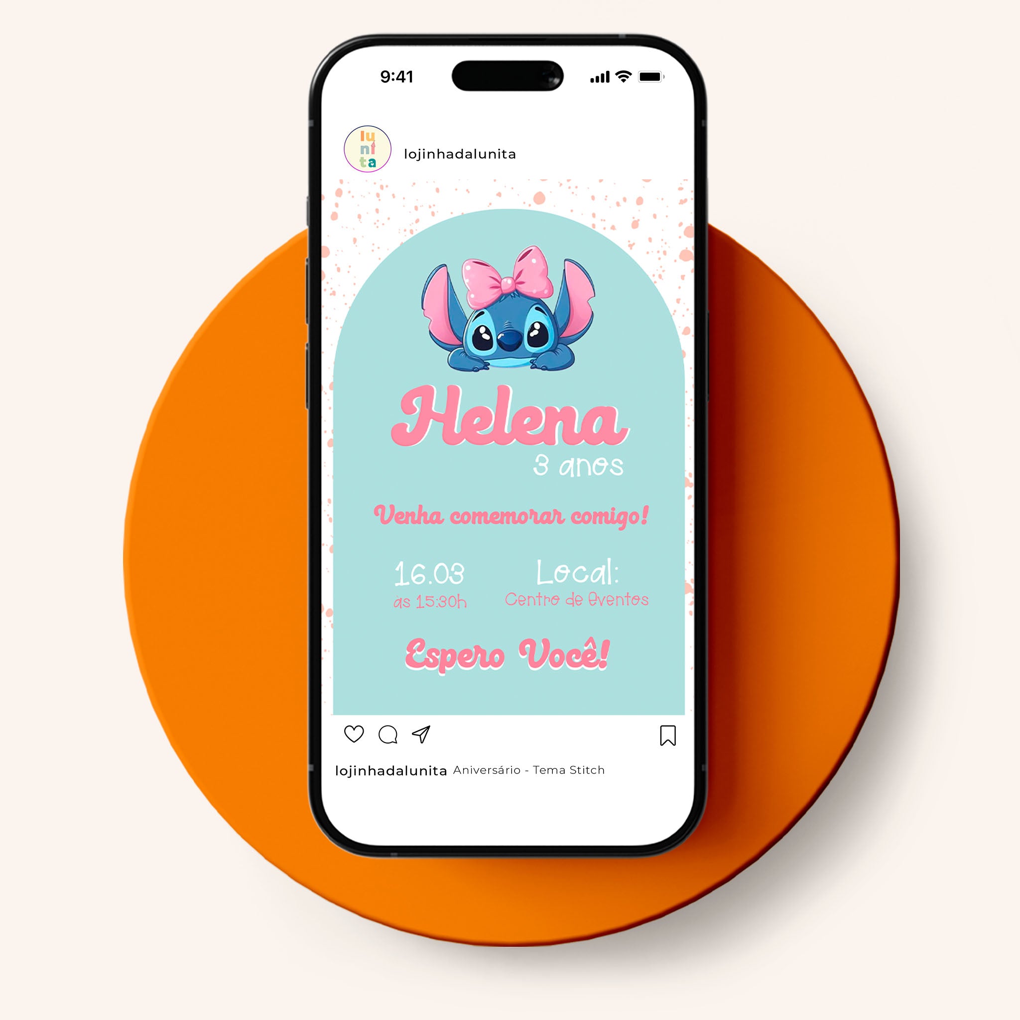 Invitación digital de cumpleaños de Stitch